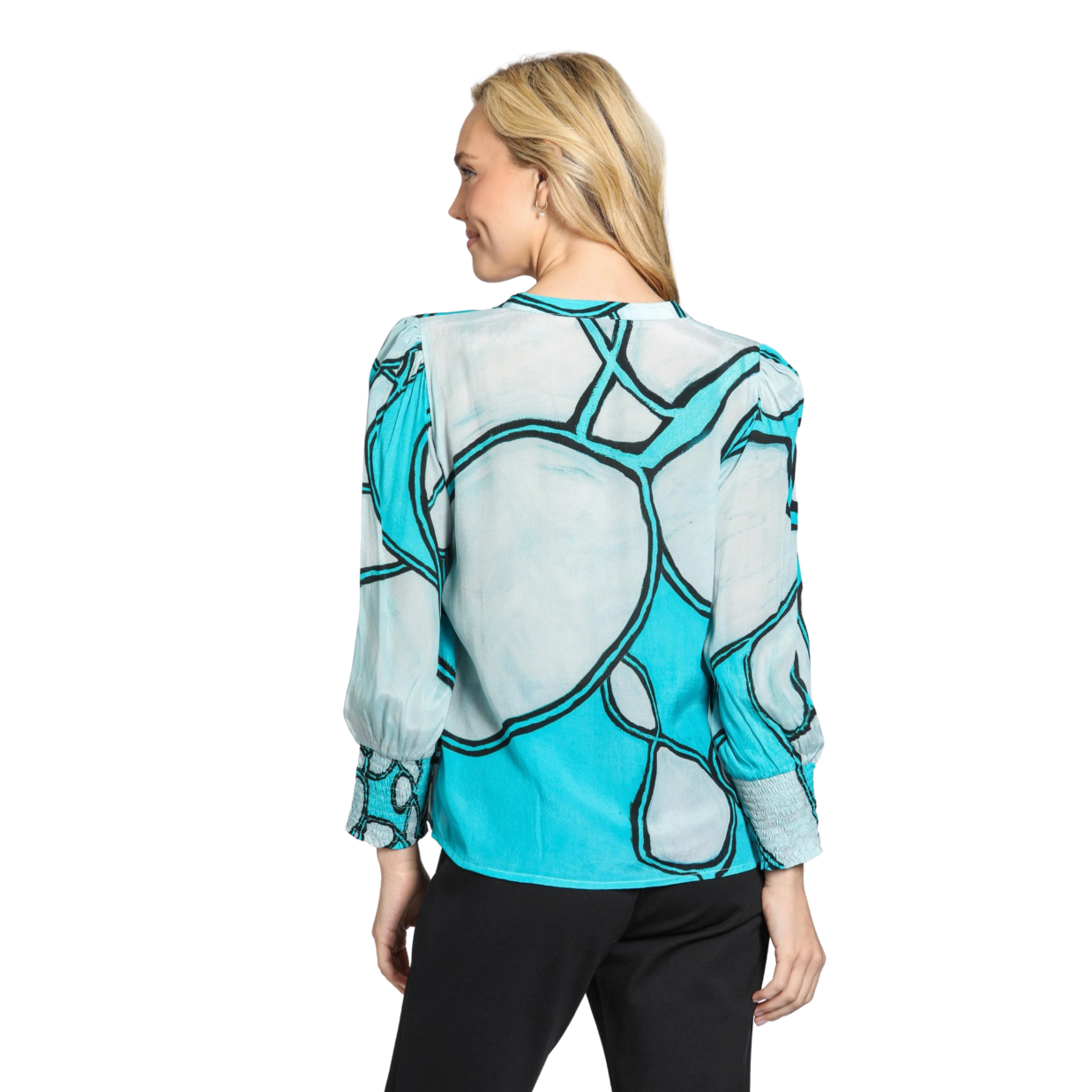 APNY Split Neck Top w/ Smocked Cuffs