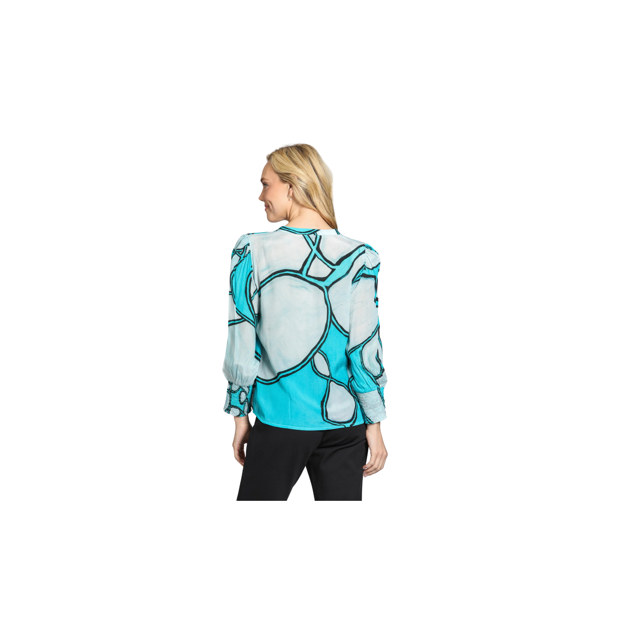 APNY Split Neck Top w/ Smocked Cuffs