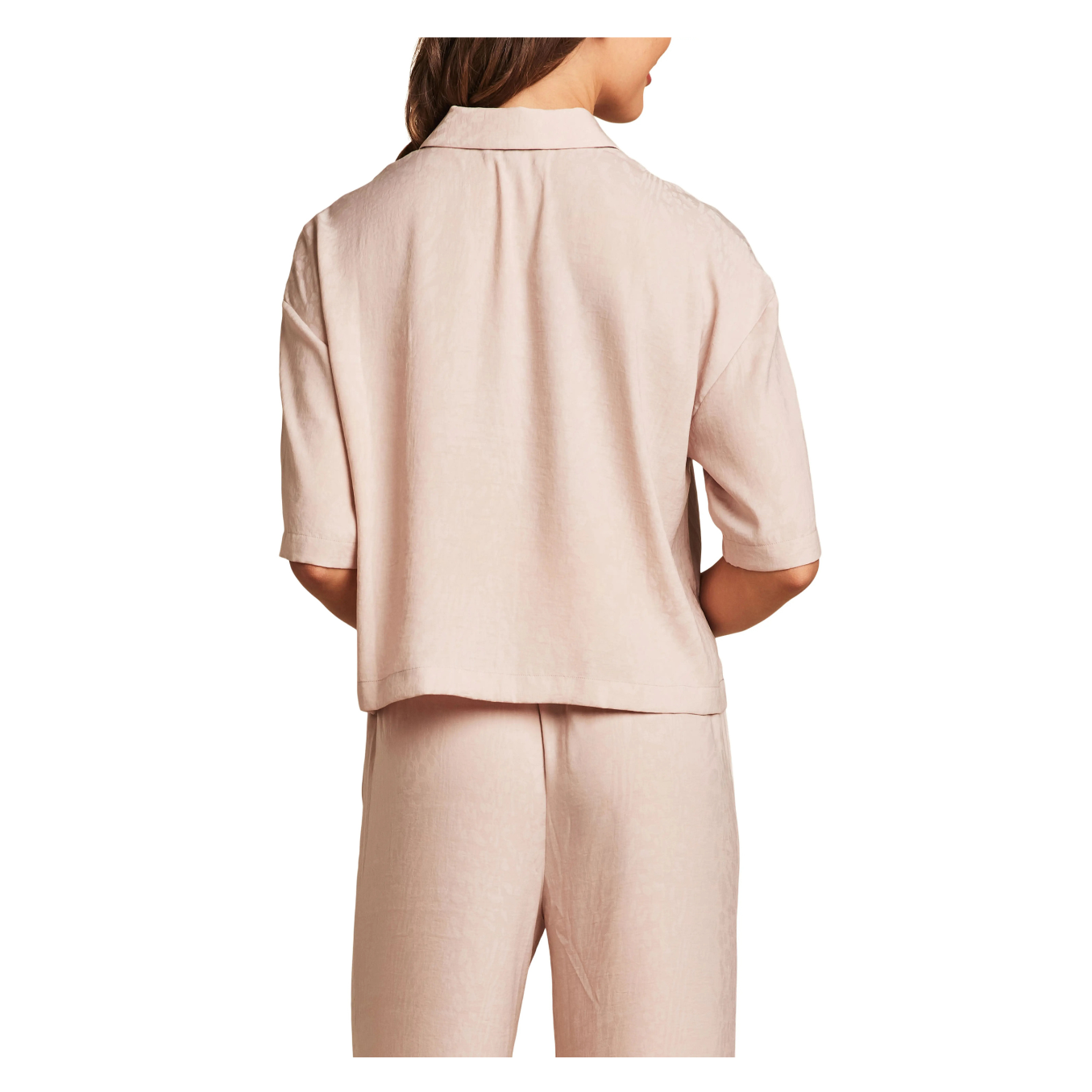 Barefoot Dreams Washed Satin Jacquard Crop Lounge Shirt -Feather