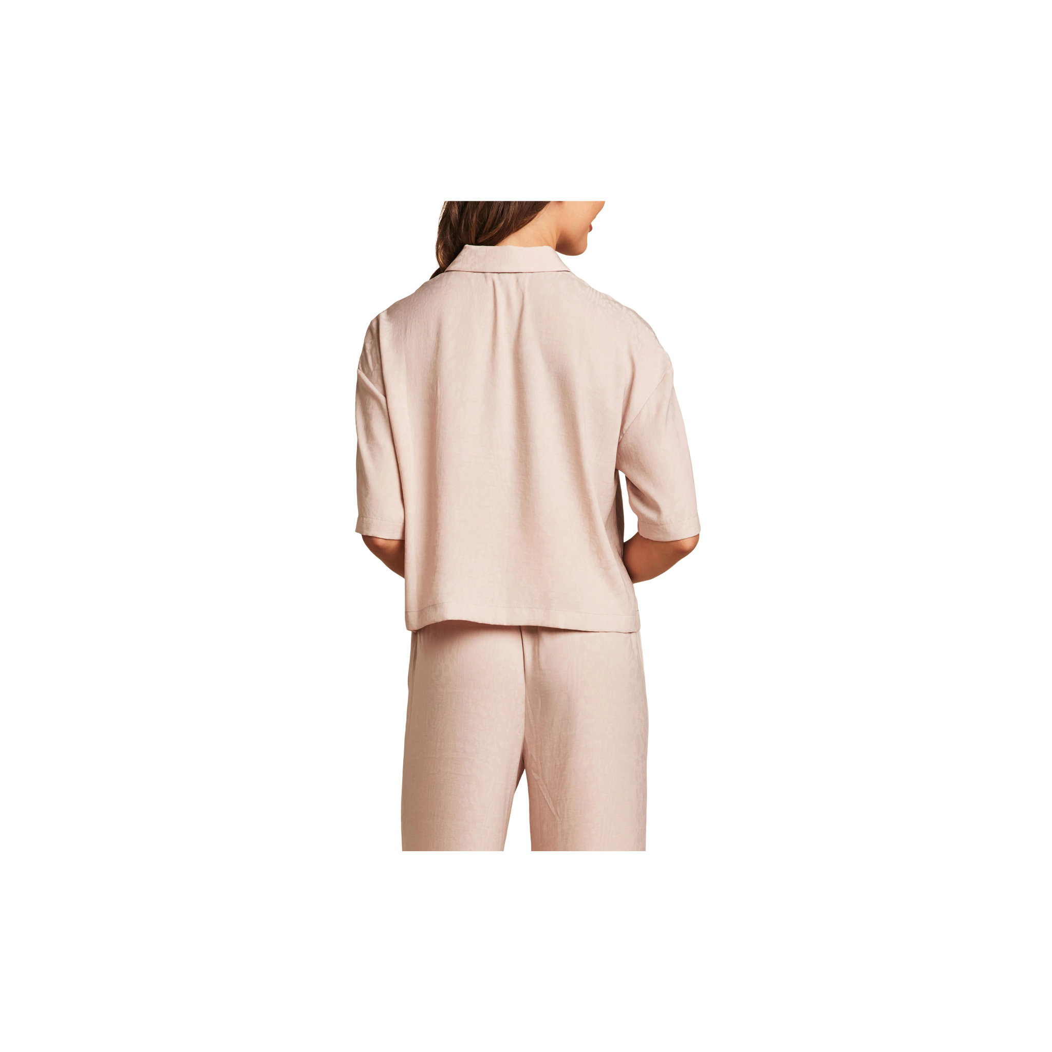 Washed Satin Jacquard Crop Lounge Shirt