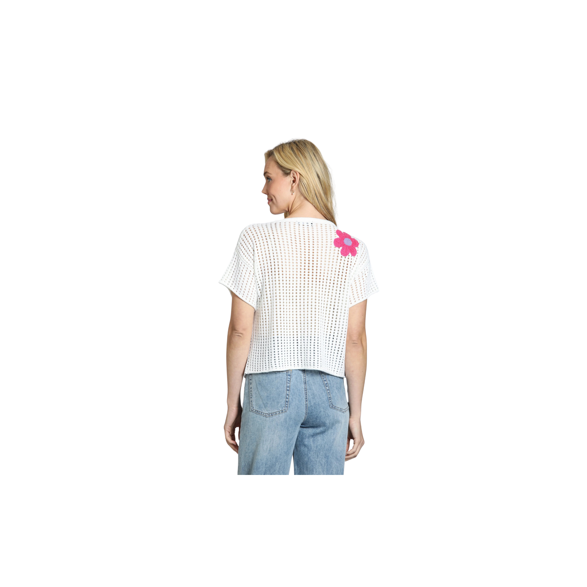 Tape Yarn Pull Over With Floral Detail