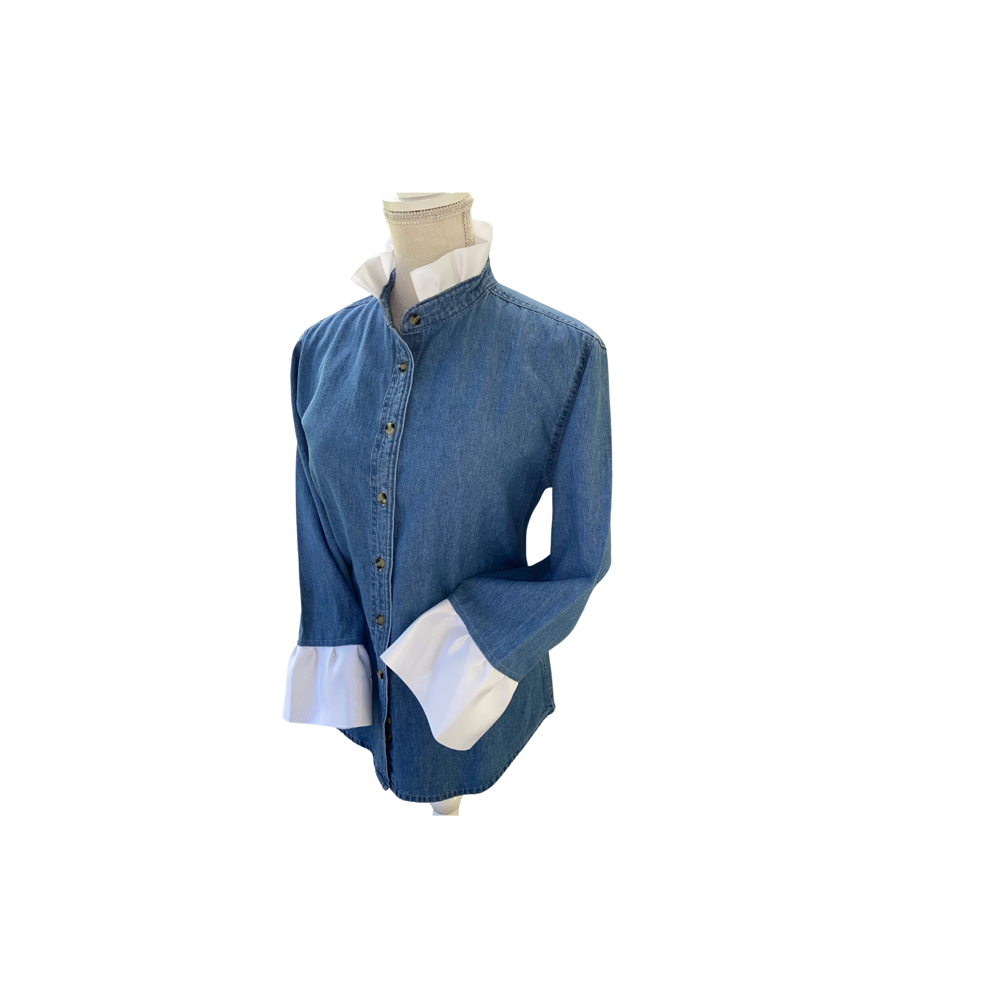 Barbara Ann White Grosgrain Ribbon Trim Denim Shirt
