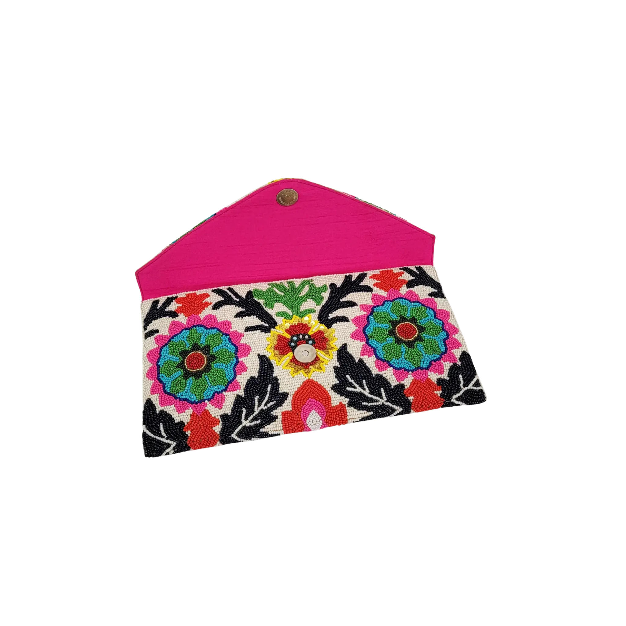 Beaded Art Pink Flower Clutch