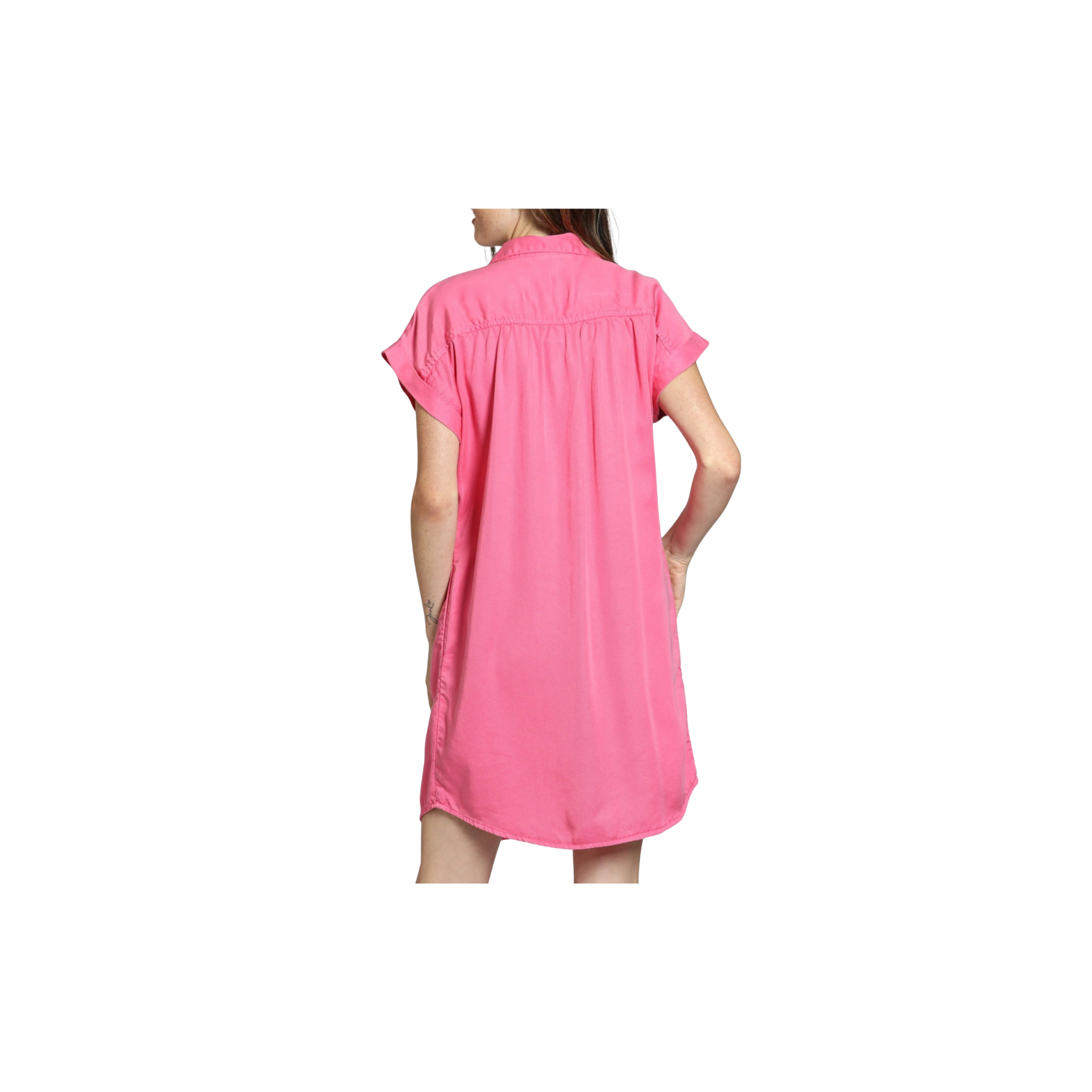 APNY Pocket Shirt Dress -Short Sleeve Hot Coral