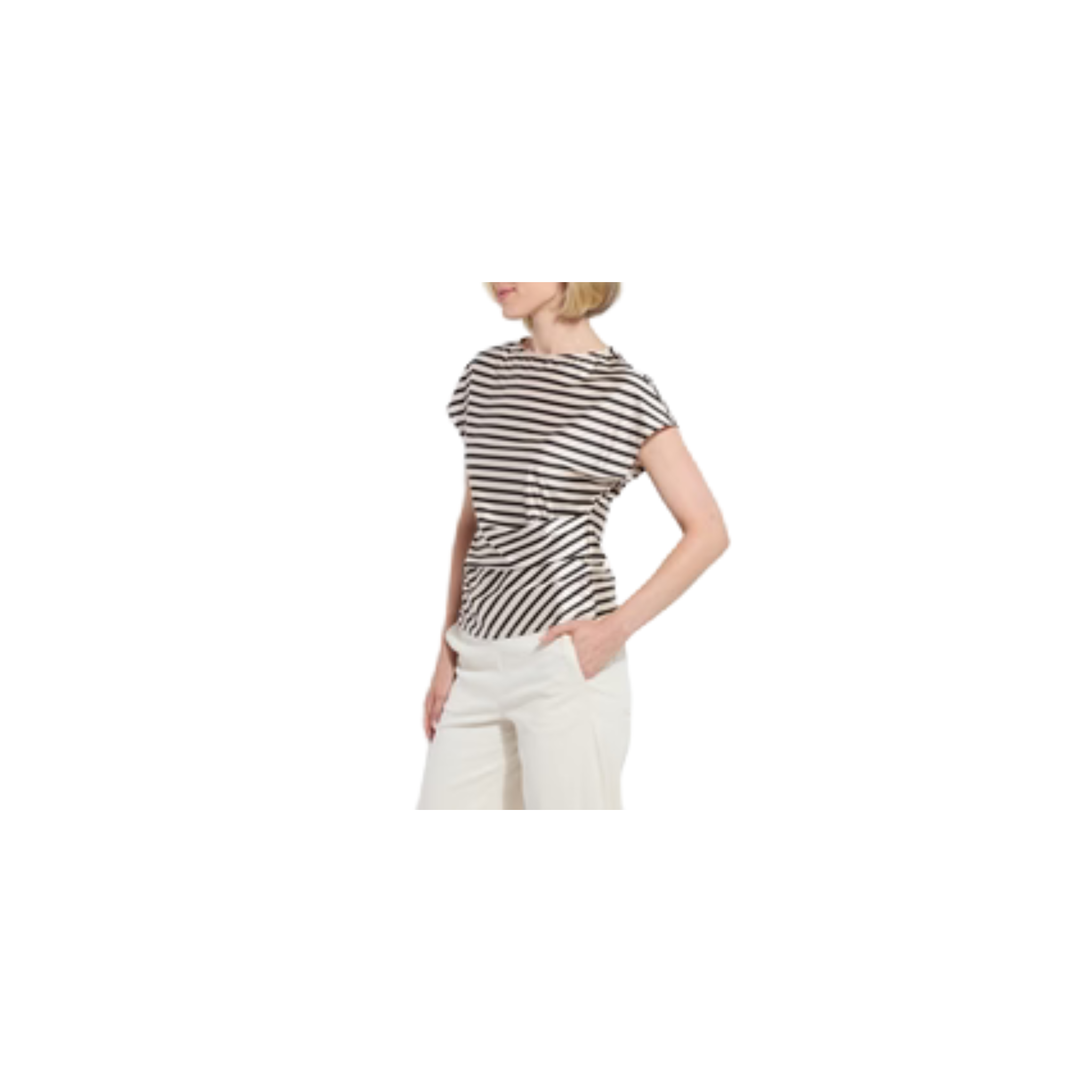 Bruna Side Draped Top Printed-Coastal Stripe
