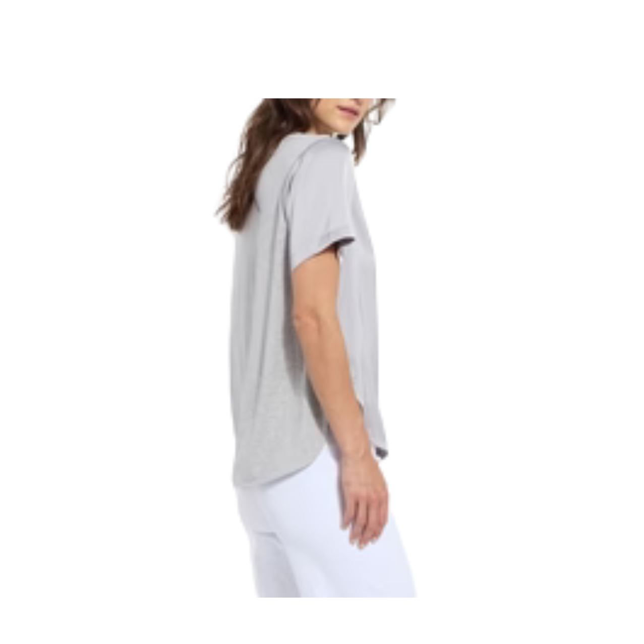 Lysse Sonja V Neck Mix Media Top-Pearl Grey