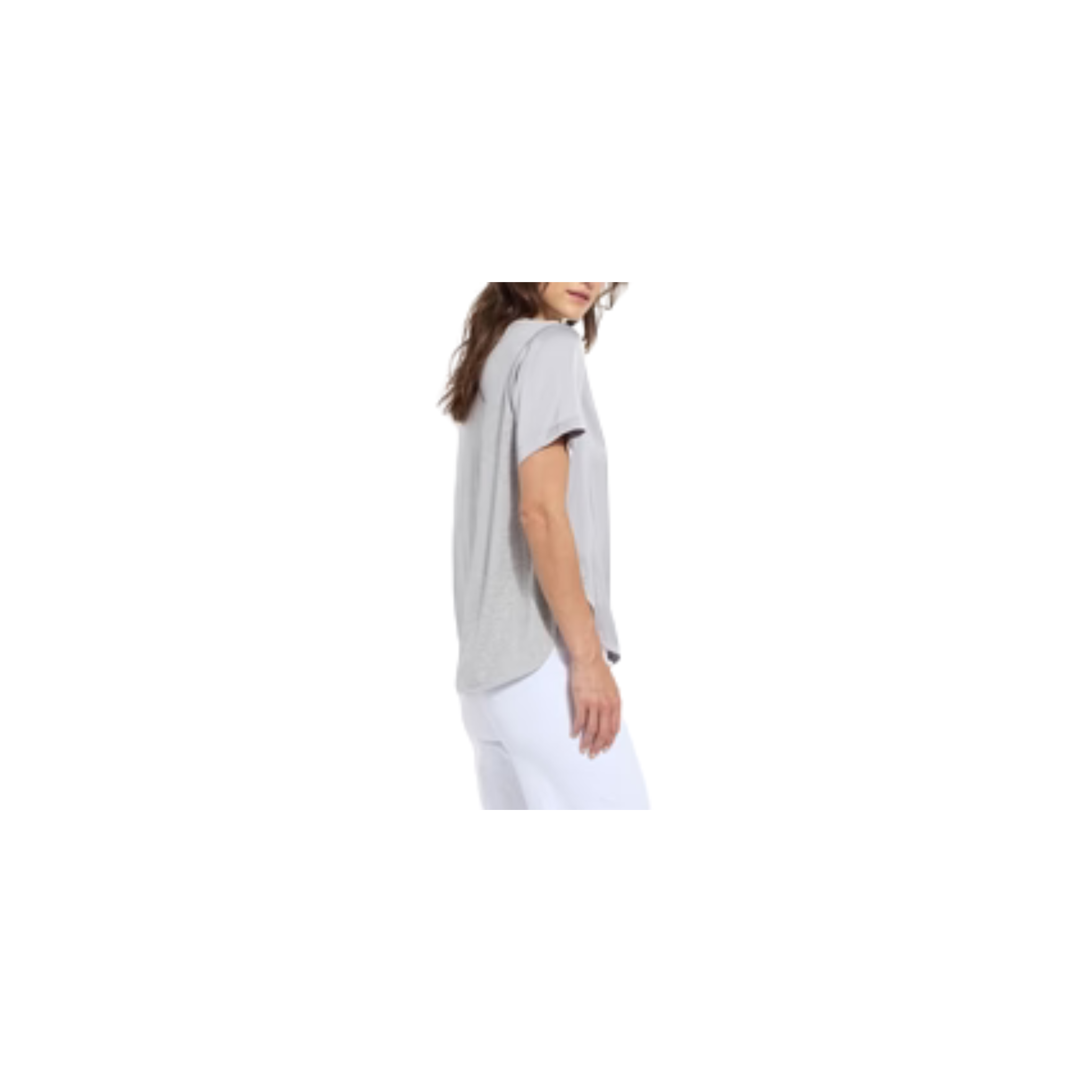 Sonja V Neck Mix Media Top-Pearl Grey