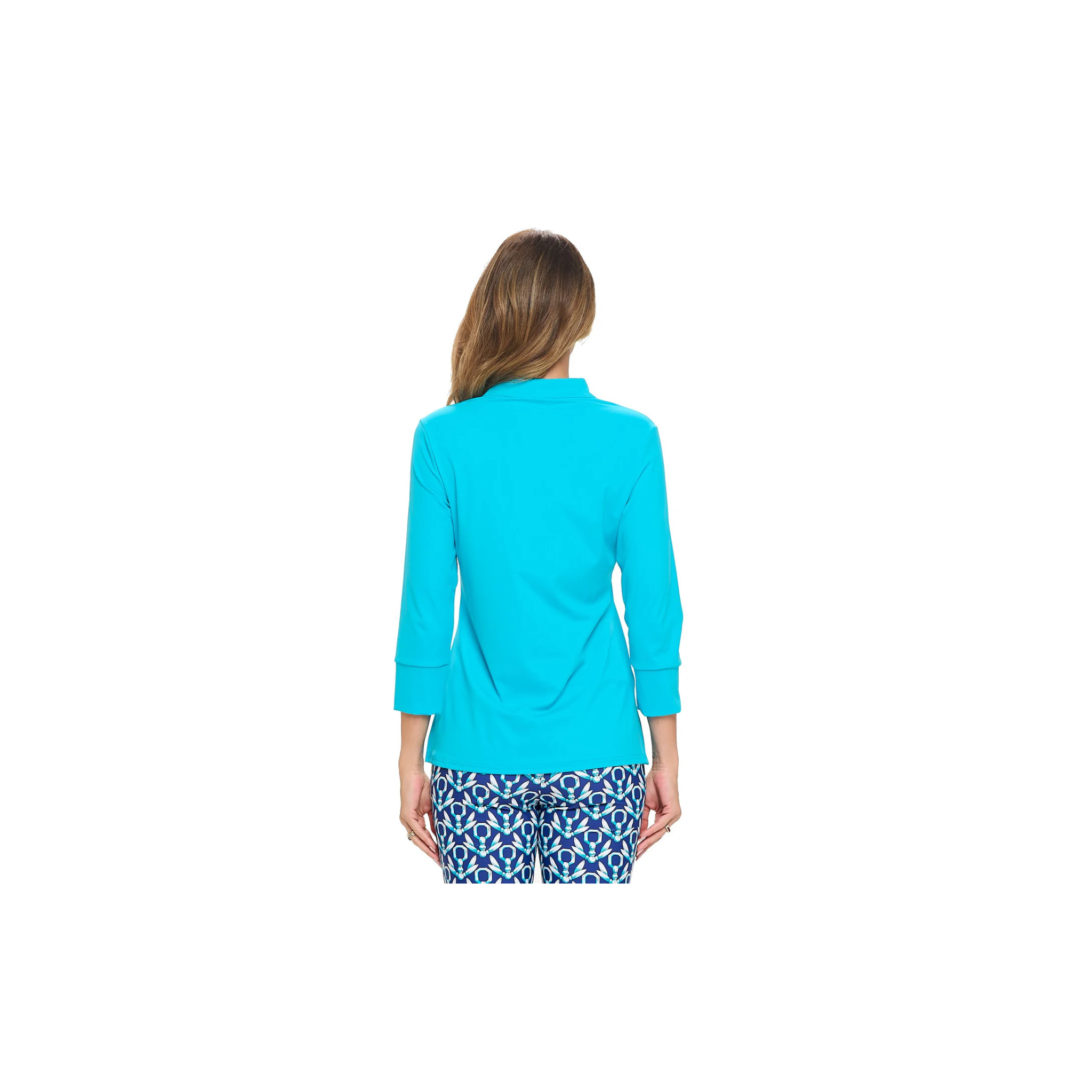 Claudine Quarter Sleeve Pleated Neck Blouse -Turquoise