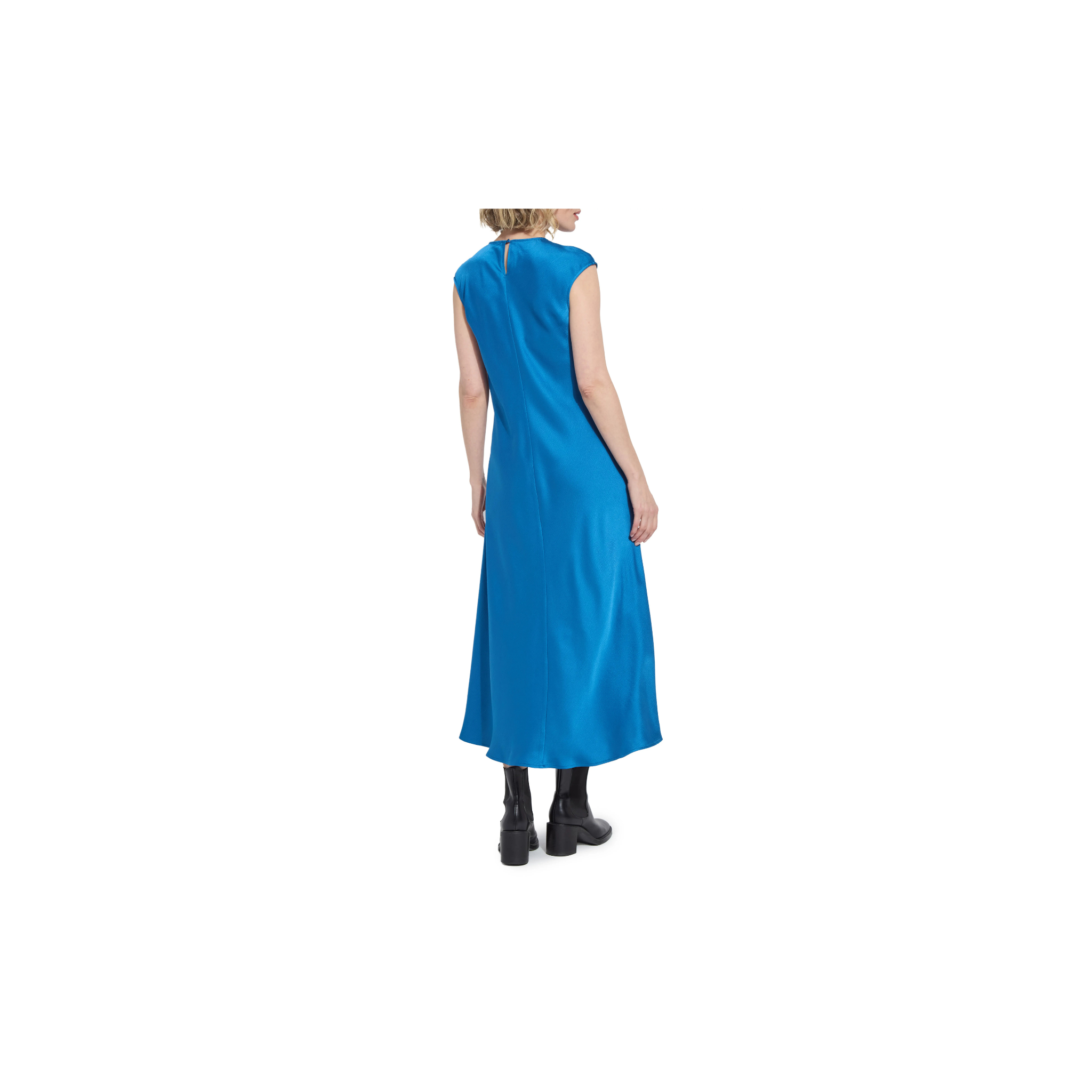 Silvana Bias Cut Stretch Satin Midi Dress-Deep Sapphire