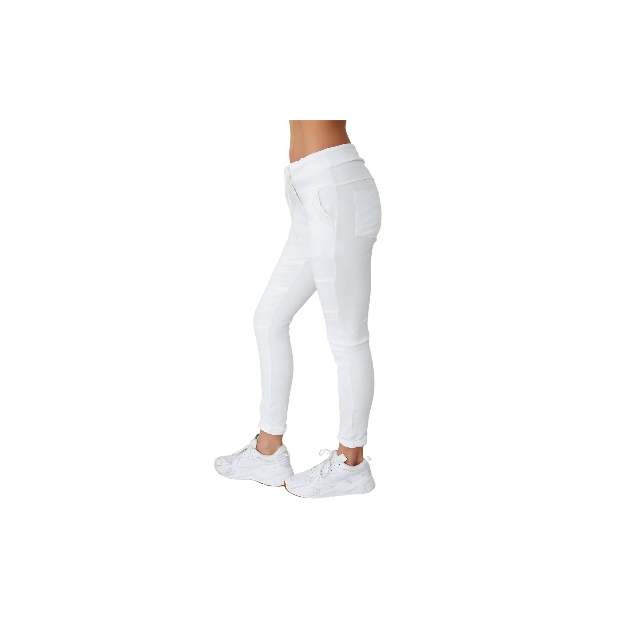 Drawstring Crinkle Joggers (White)