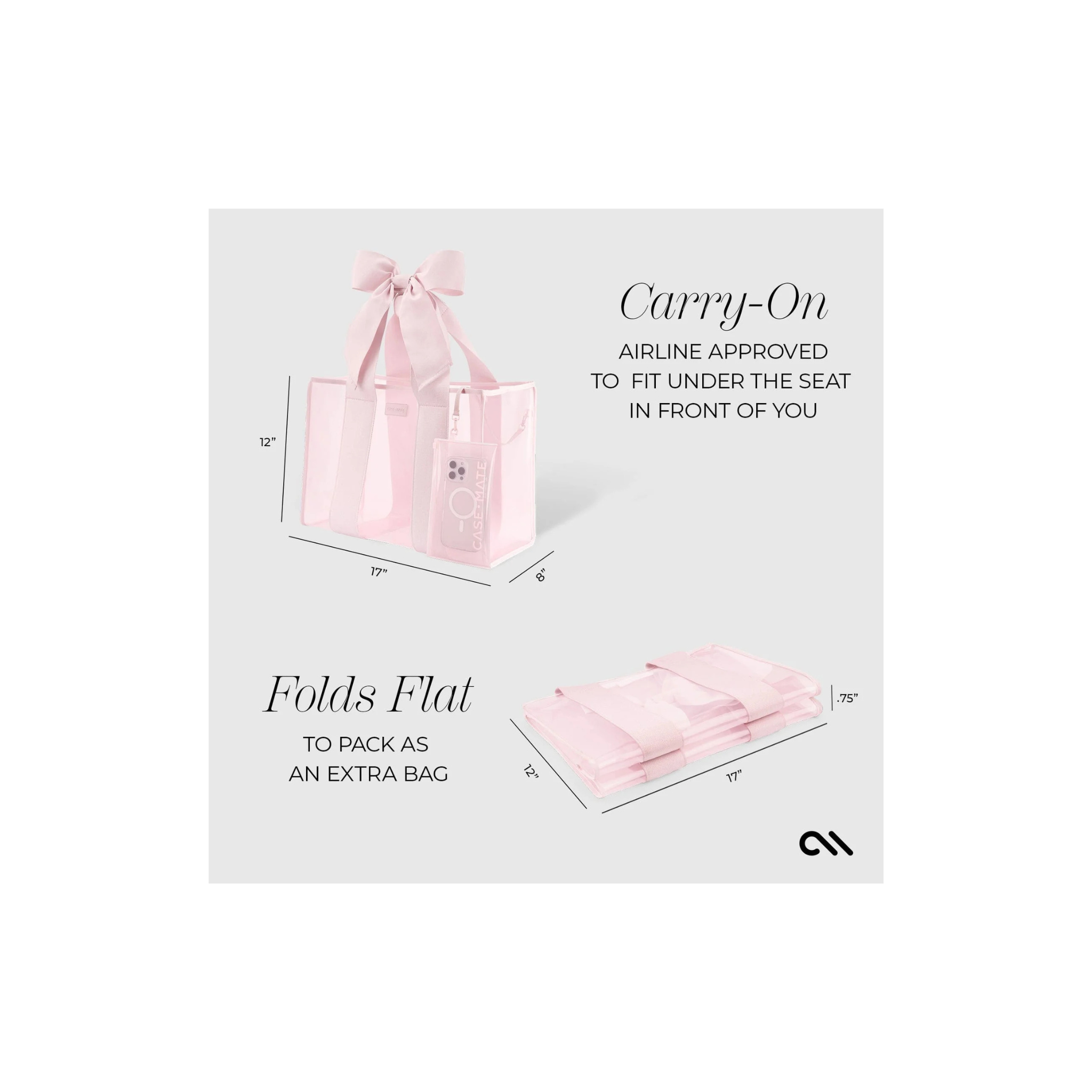 Case Mate Ballet Pink Bow Jelly Tote w/ Phone Pouch