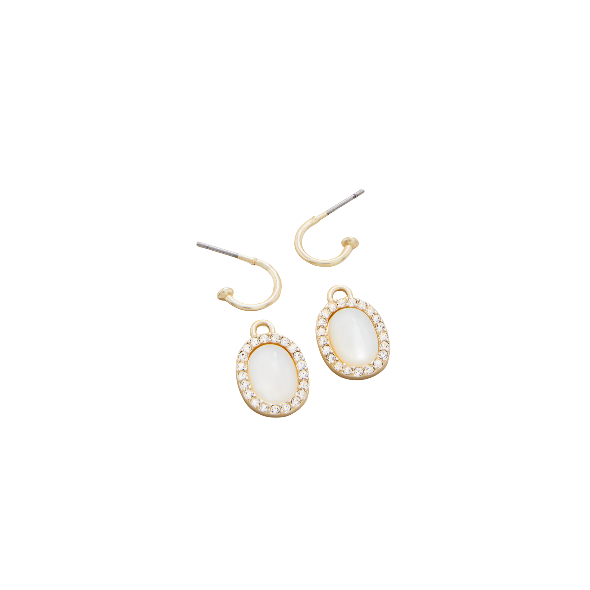 Oval Halo Drop Hoop Earrings Mother-of-Pearl