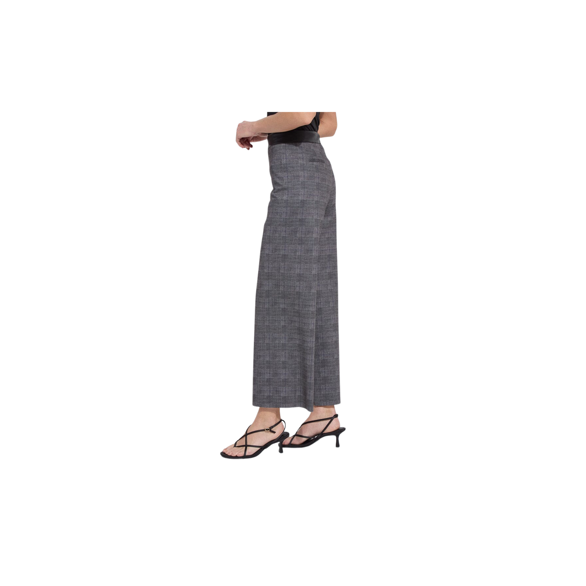 Denver Hi Waist Wide Leg Printed Ponte -Charcoal Glen Plaid