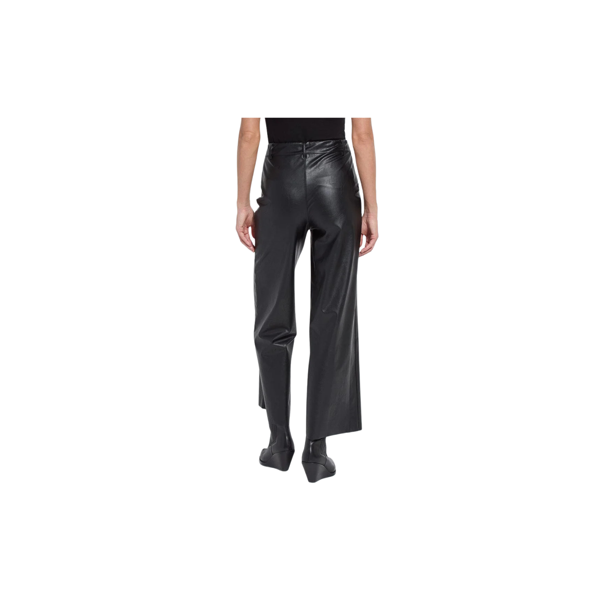 Odalis Hi Waist Vegan Leather Wide Leg Pant -Black