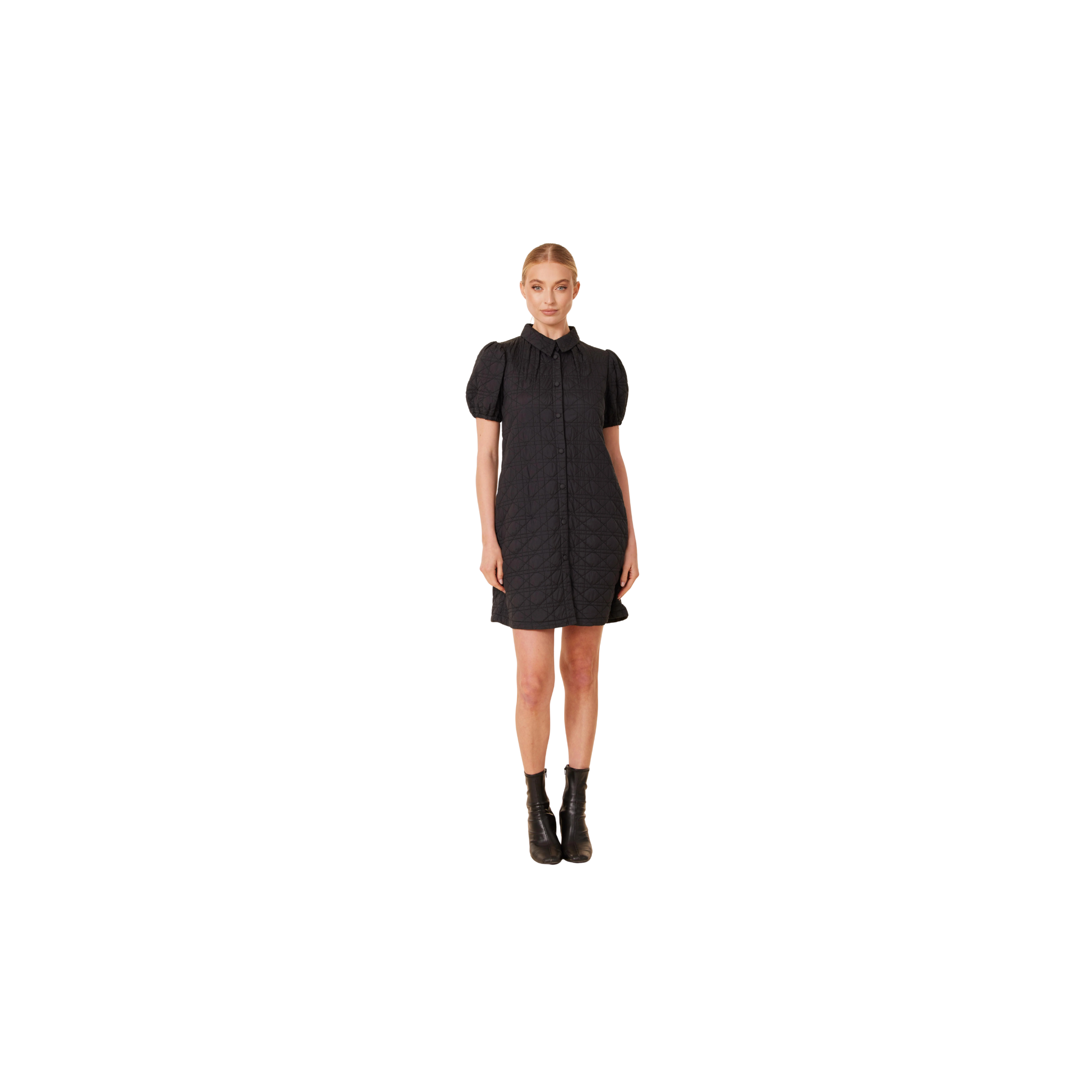 Nylon Quilted Dress-Black