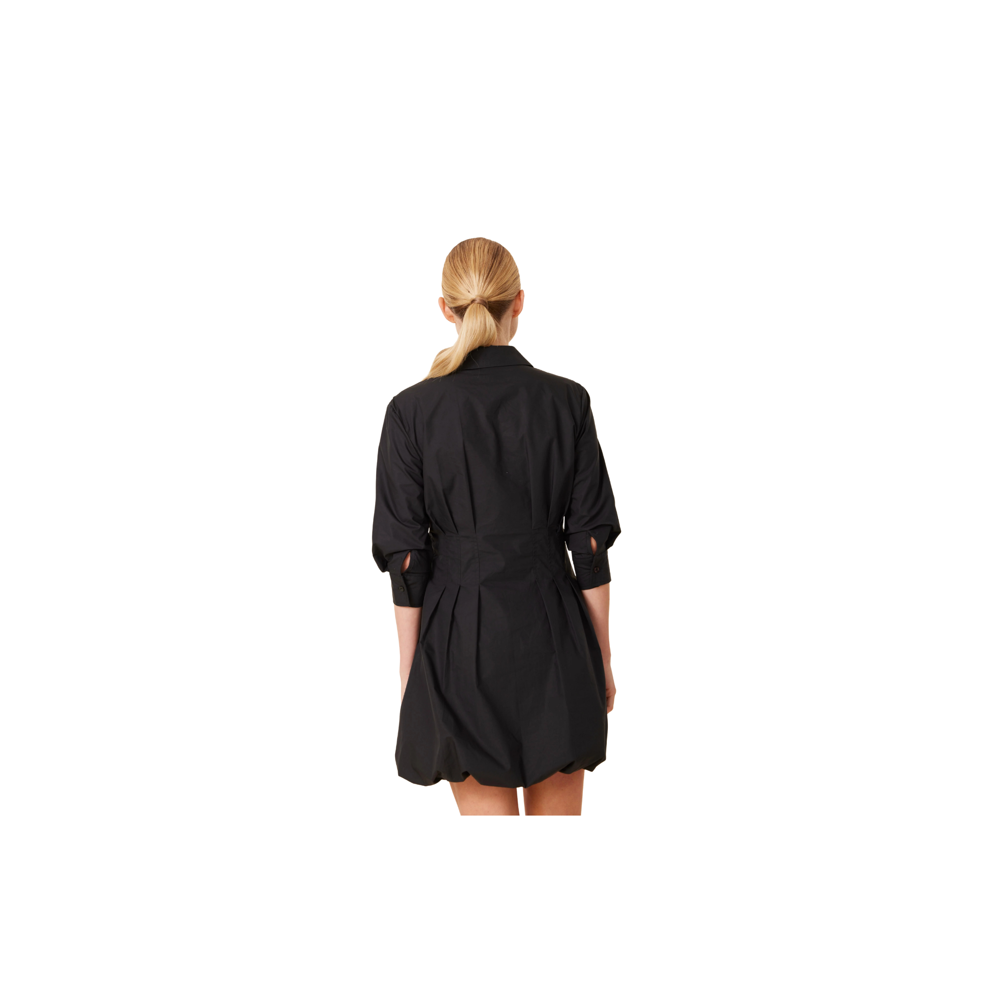 Poplin 3/4 Sleeve Bubble Dress -Black