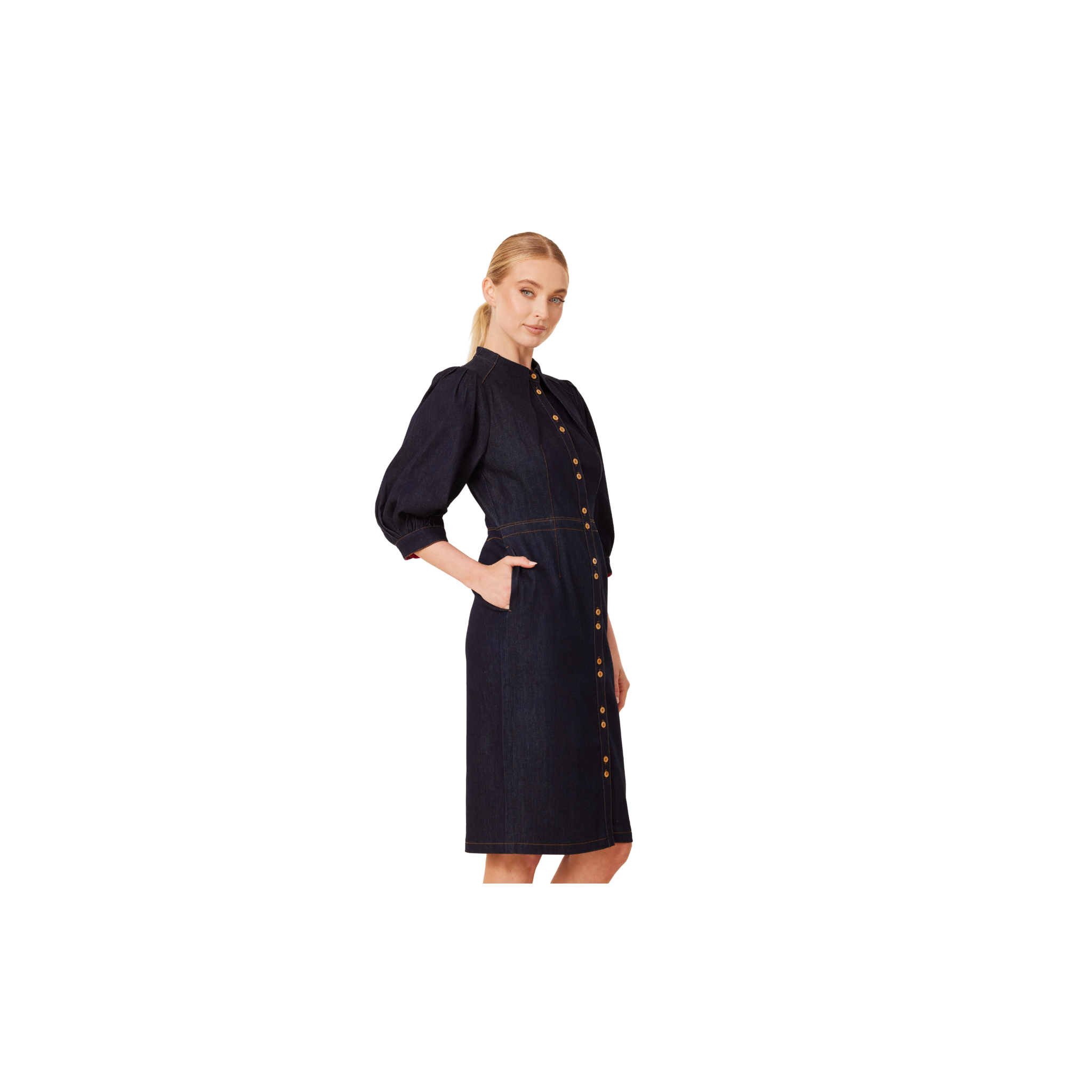 Denim Gold Button Dress