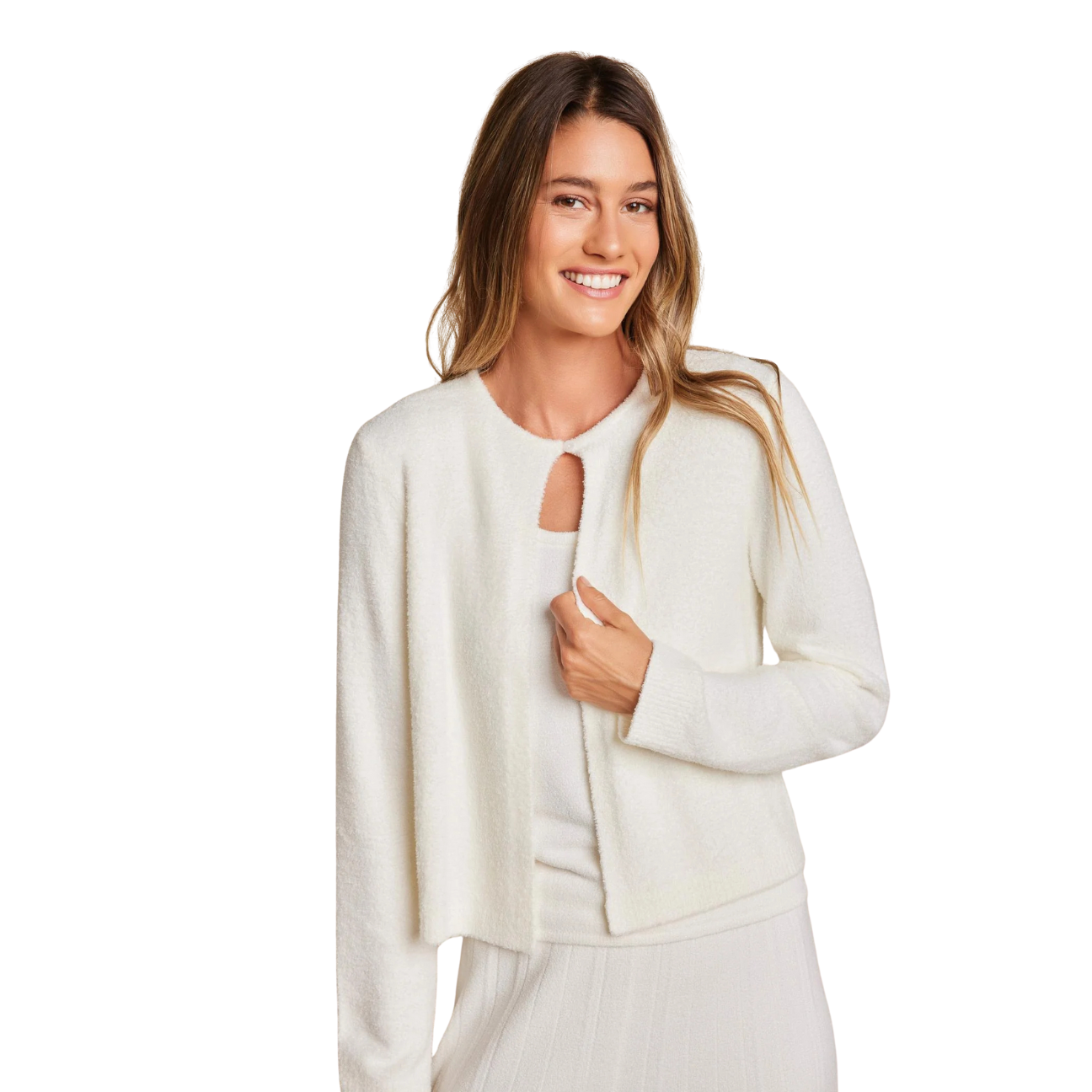 Barefoot Dreams CozyChic Lite Striped Cardigan with Button -Pearl