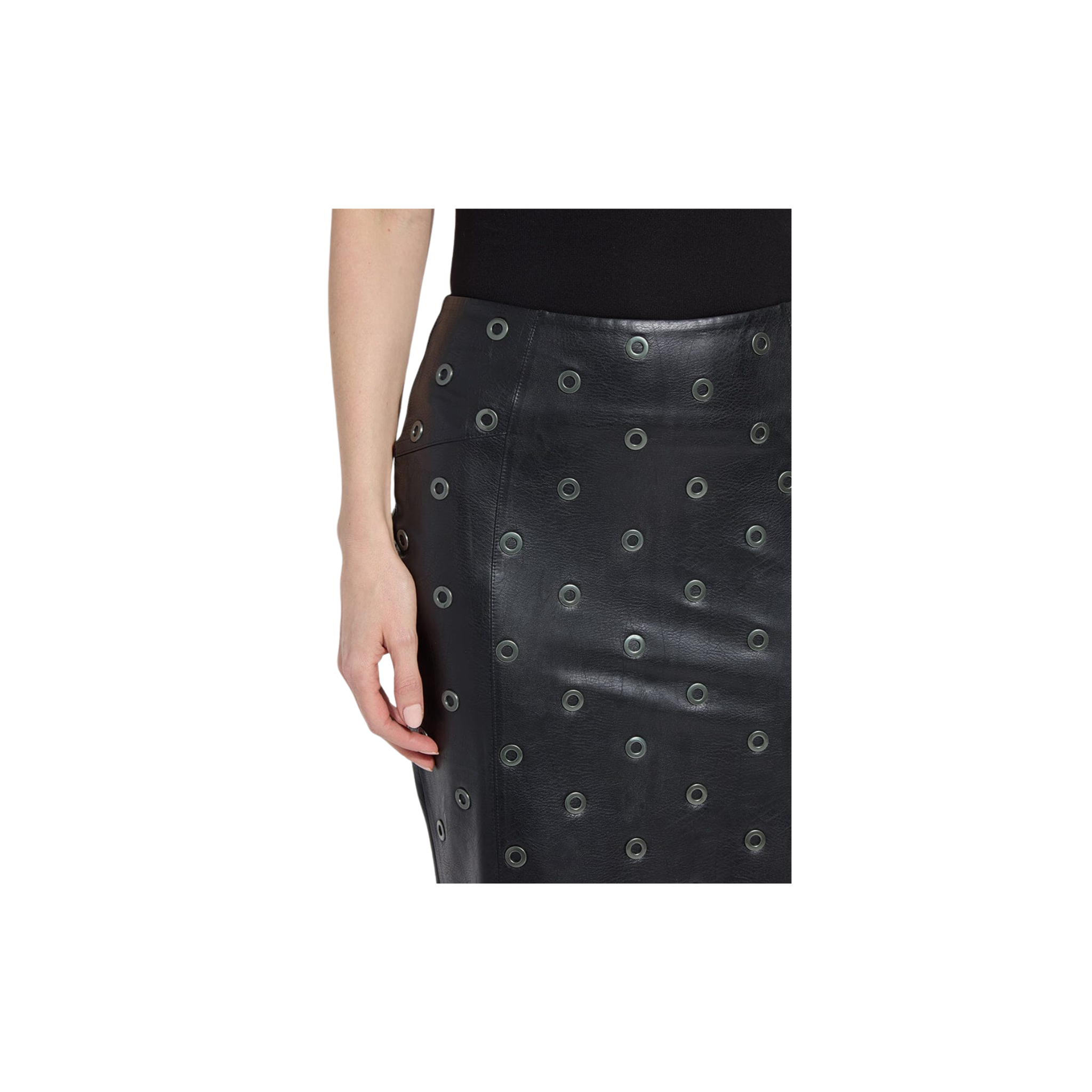 Leonette Grommet Vegan Leather Skirt -Black