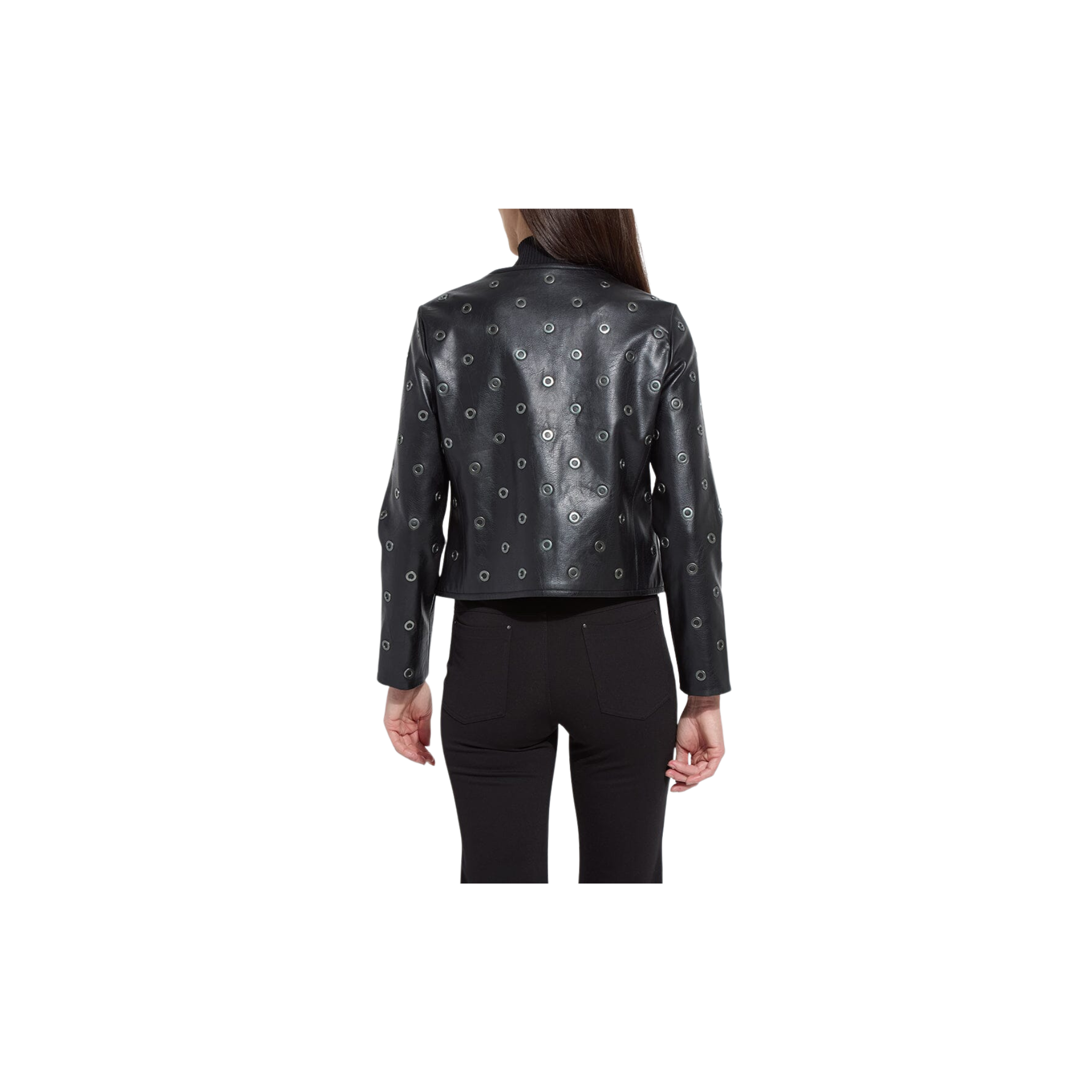 Geneva Grommet Vegan Leather Jacket -Black