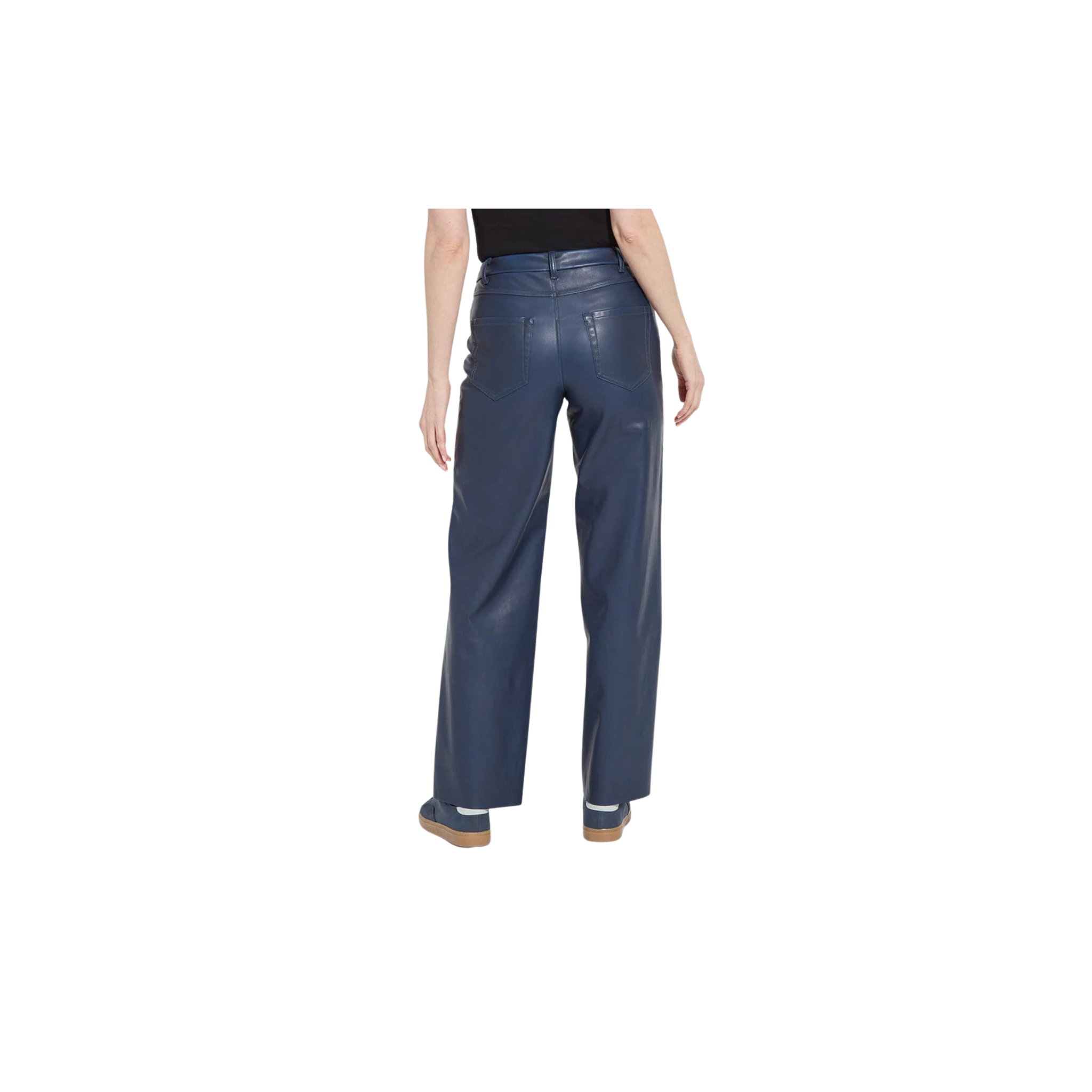 Cortina Hi Waist Wide Leg Vegan Leather Pant-Deep Blue