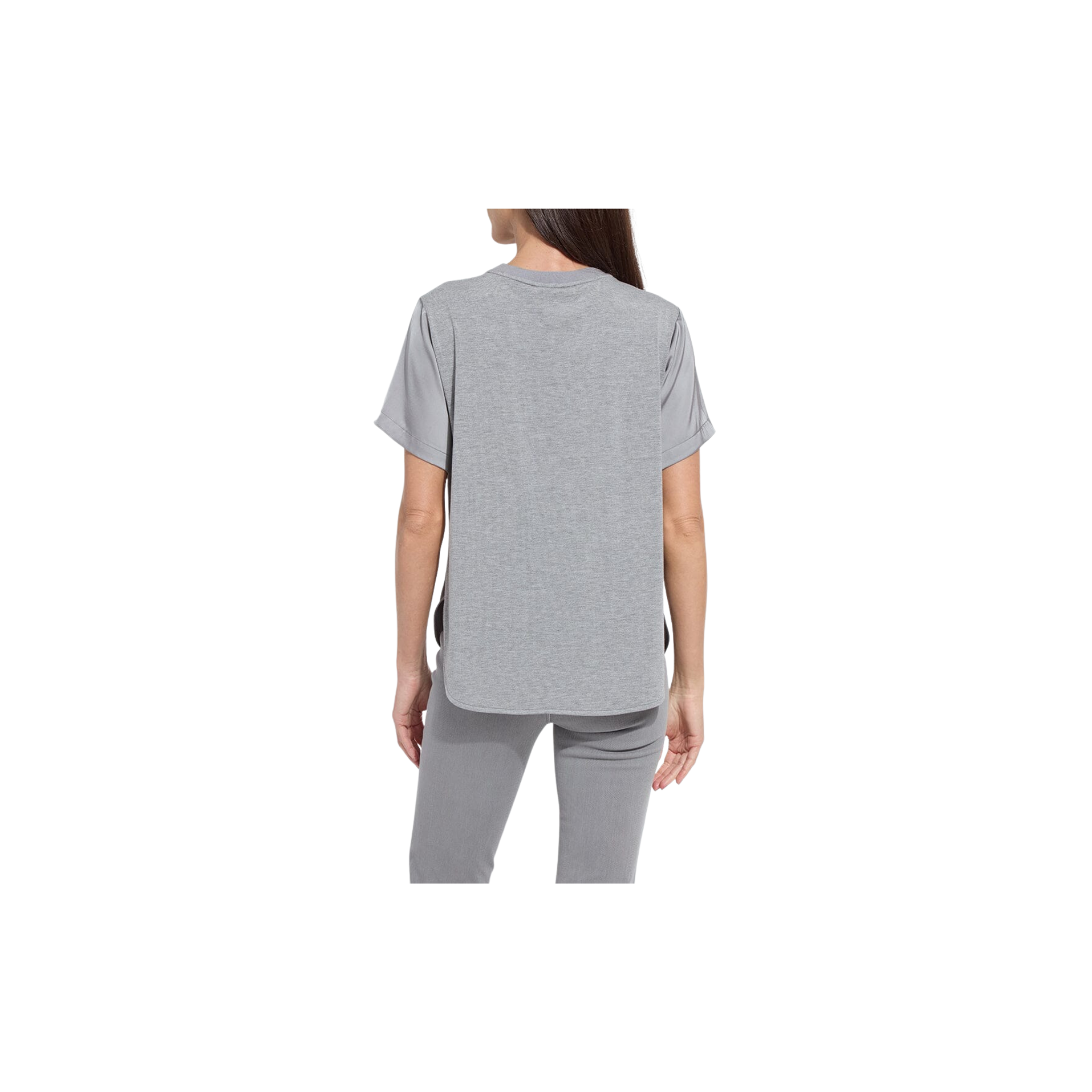 Aline Crew Neck Mix Media Top -Dark Heather