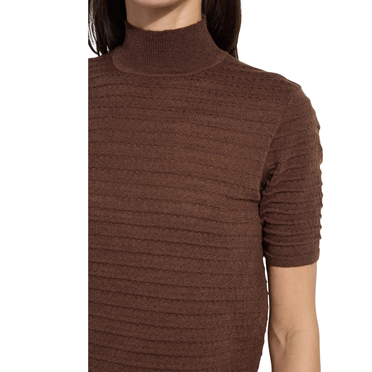 Lysse Lottie Mock Neck Short Sleeve Sweater-Polished Wood