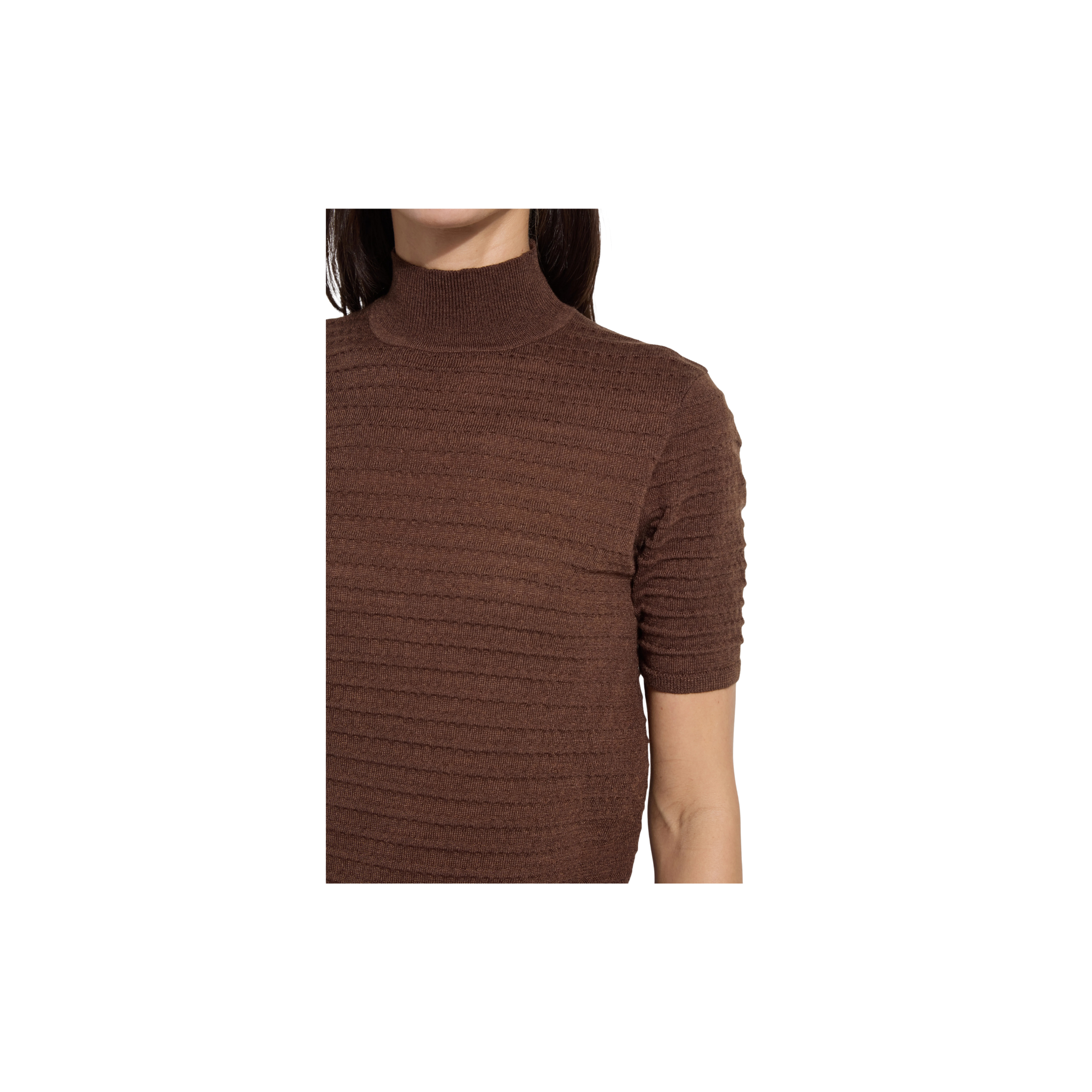 Lottie Mock Neck Short Sleeve Sweater-Polished Wood