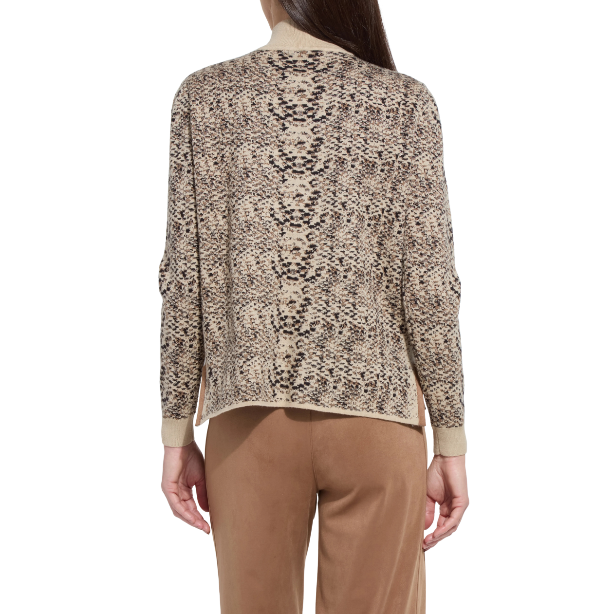 Lysse Declan Mock Neck Jacquard Sweater-Lux Camel Snake Jacquard