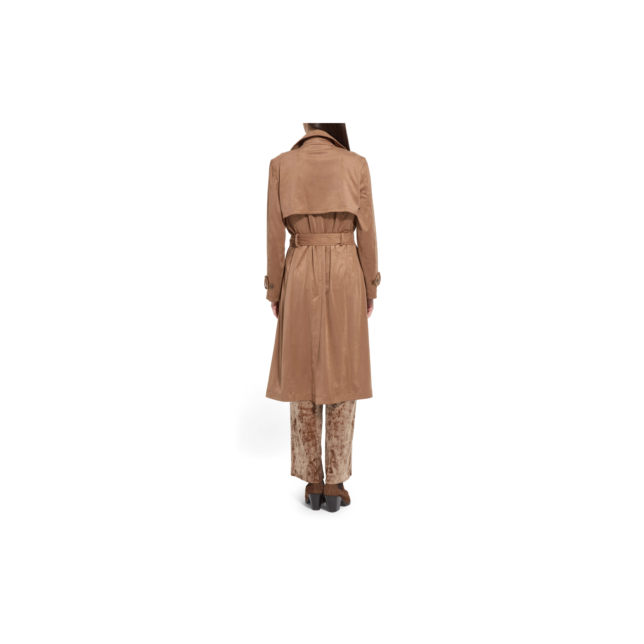 Agatha Faux Suede Trench Coat-Lux Camel
