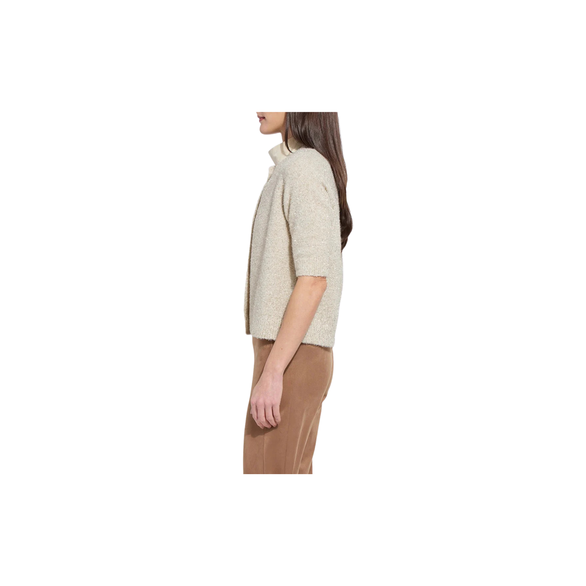 Kennedy Short Sleeve Lurex Feather Cardigan-Silky Cream