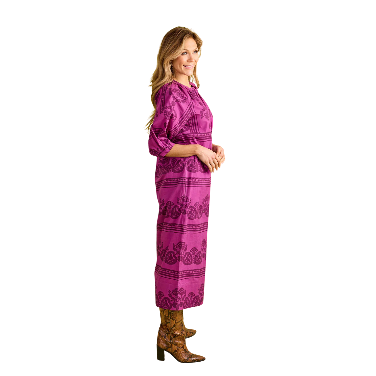 Double A Madeleine Dress-Garden Motif Violet