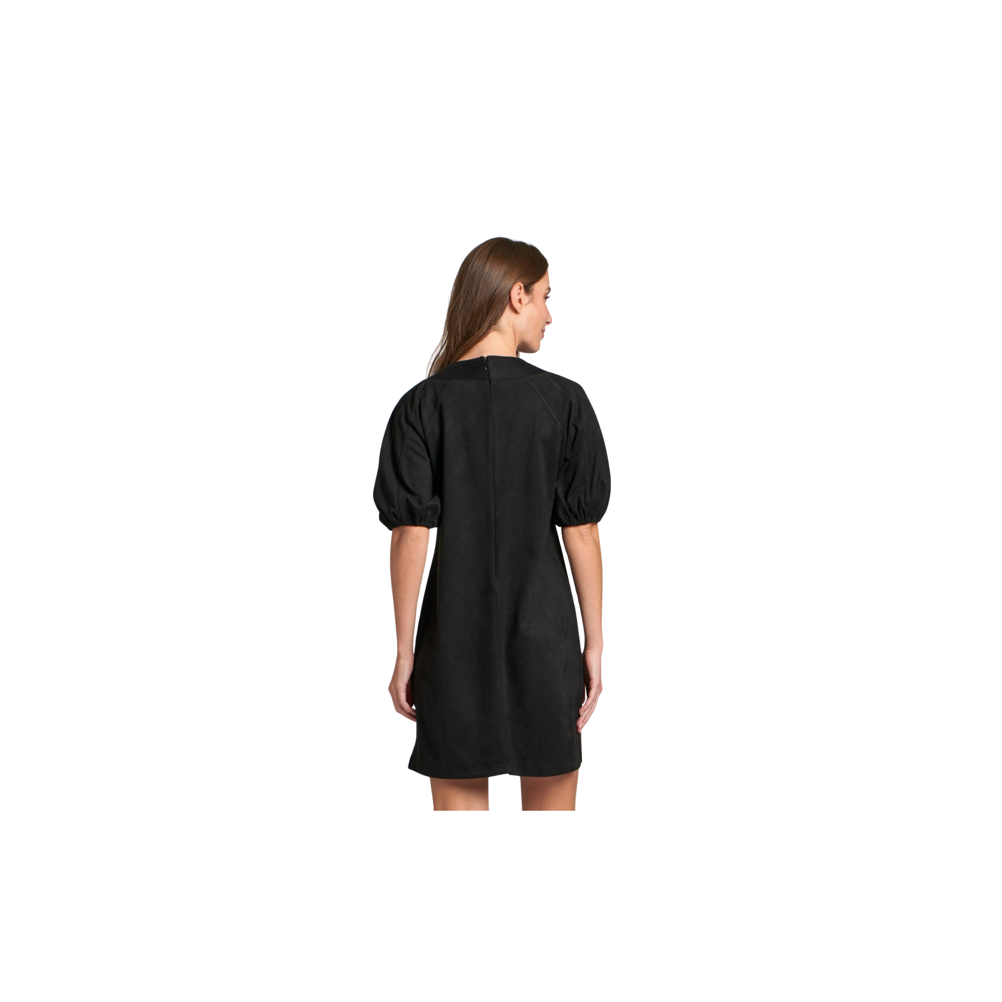 APNY Vegan Suede Lace-Up Puff Sleeved Dress-Black