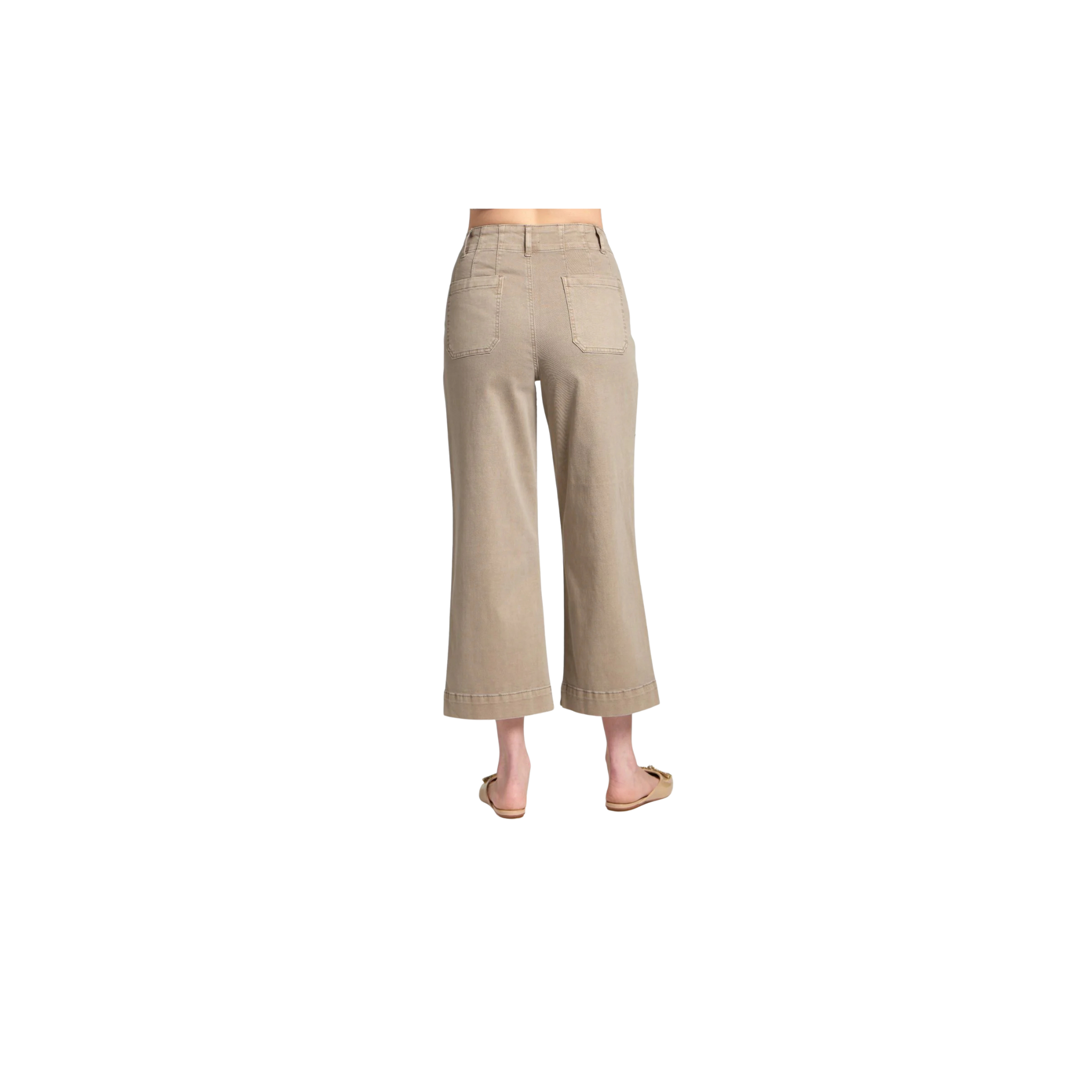 APNY Cropped Wide Leg Pant w/ Patch Pockets-Mocha