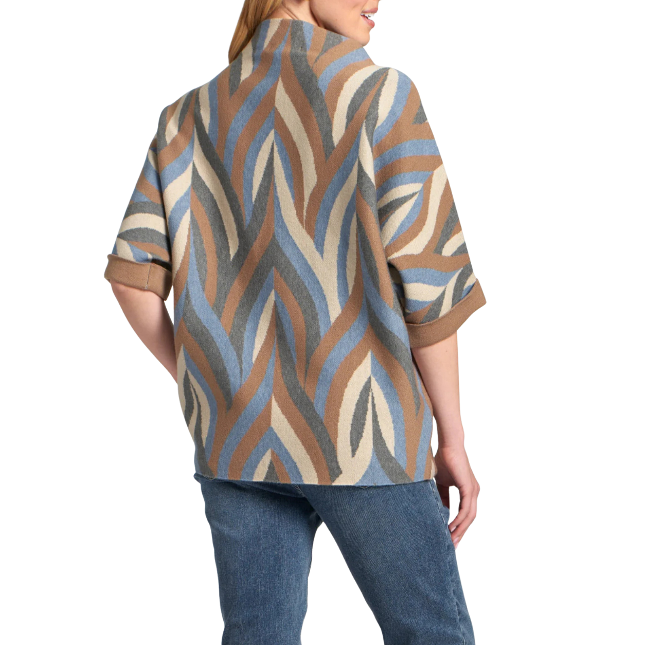APNY Interlacing Lines Sweater with Contrast Cuffs-Mocha