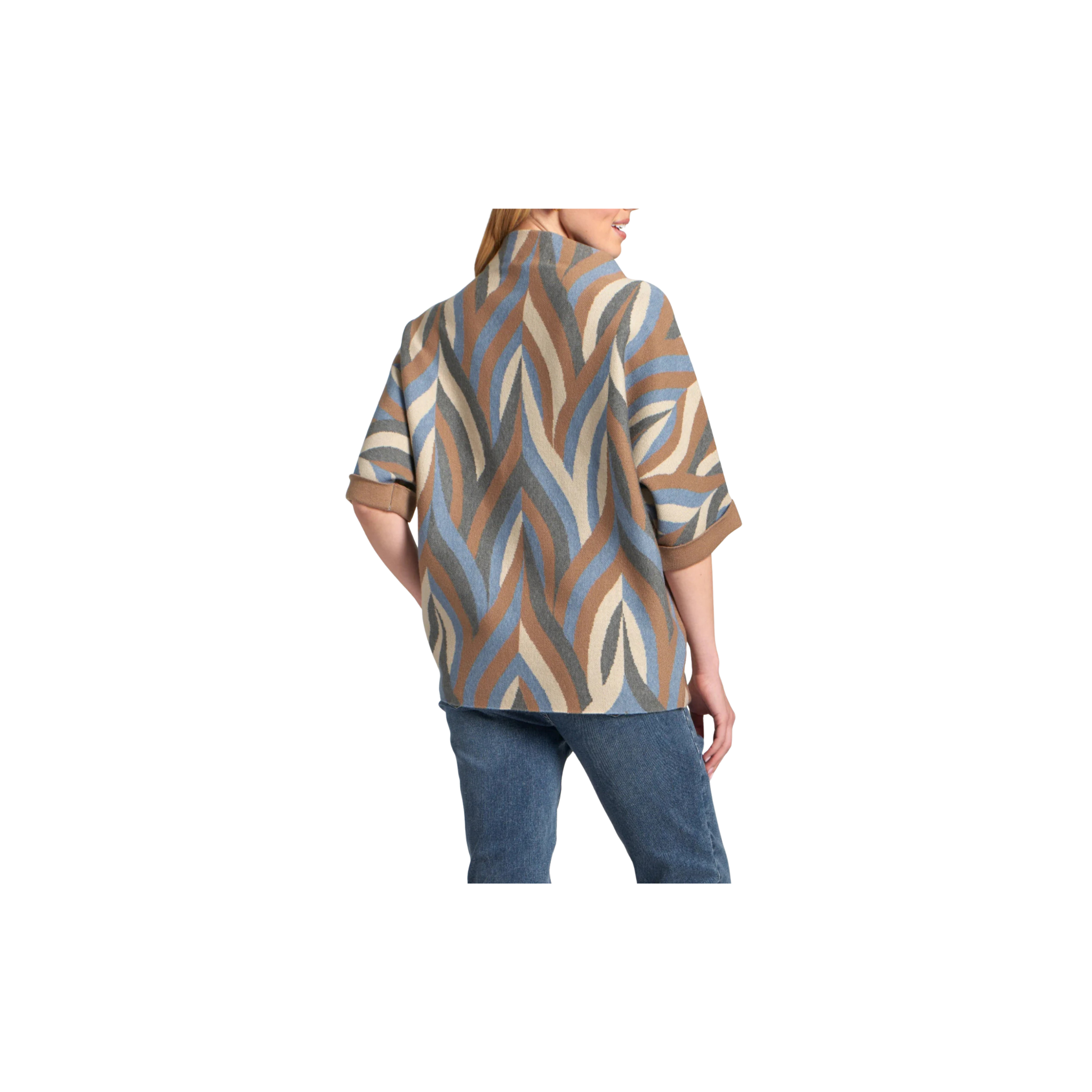 APNY Interlacing Lines Sweater with Contrast Cuffs-Mocha
