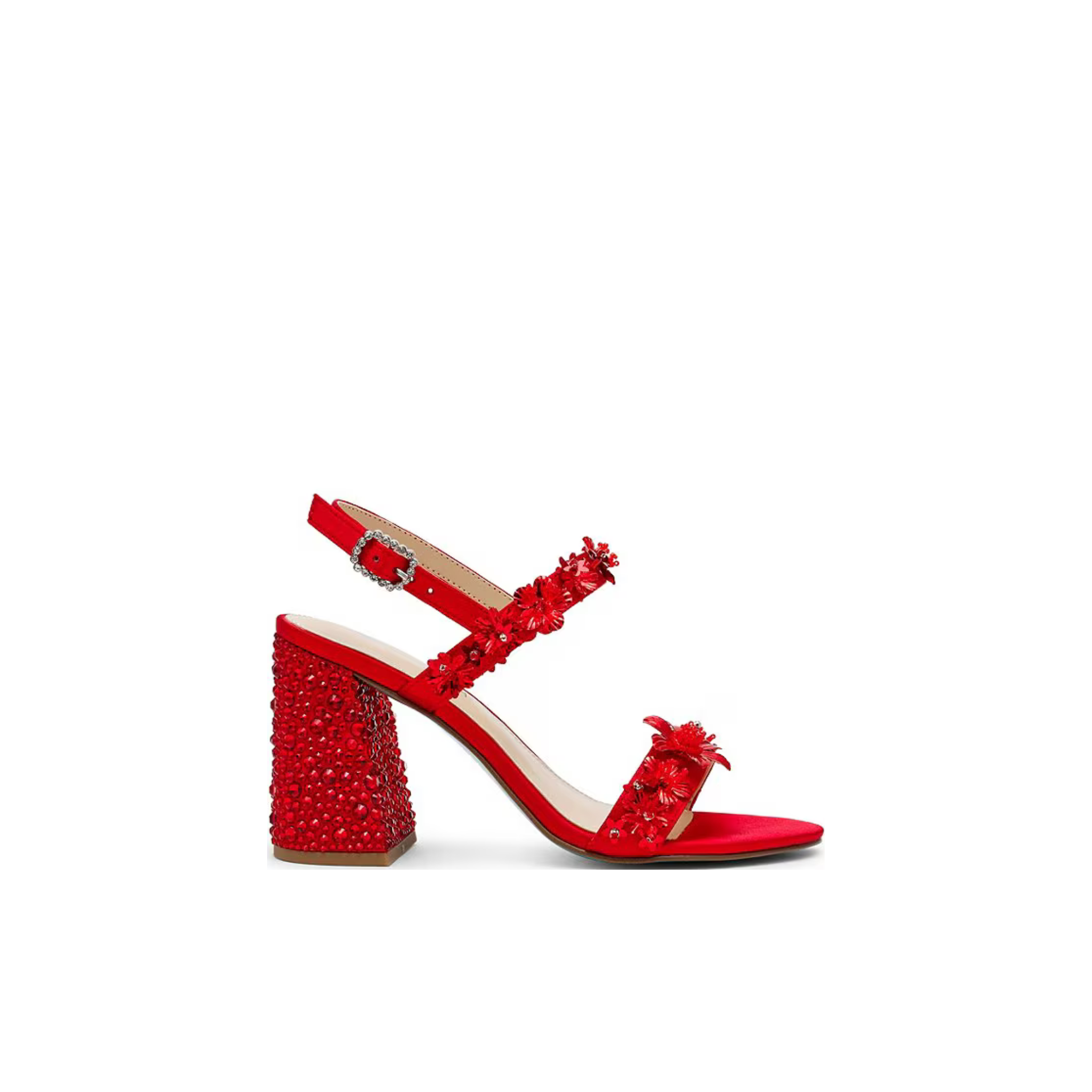 Drue Metallic Rhinestone Embellished Dress Sandals -Red