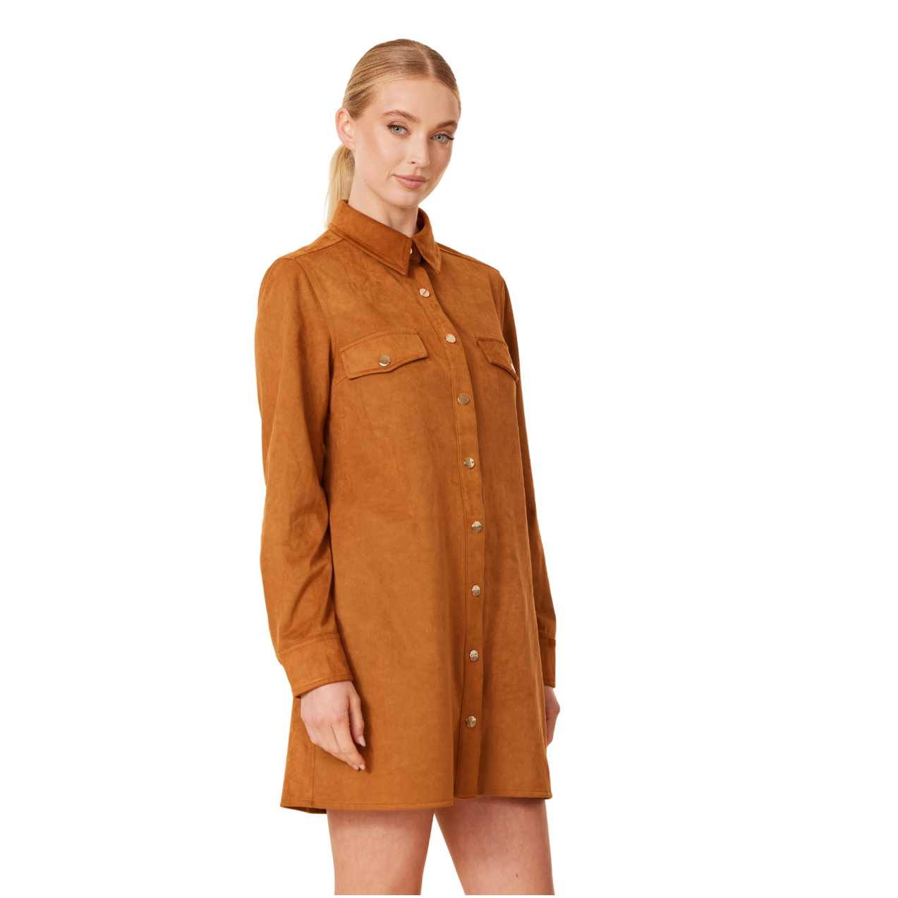 Dolce Cabo Faux Suede Long Sleeve Dress -Burnt Orange