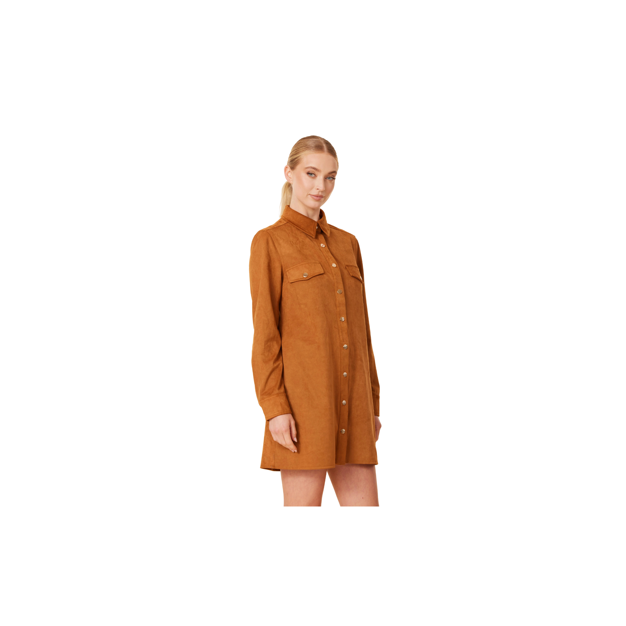 Faux Suede Long Sleeve Dress -Burnt Orange