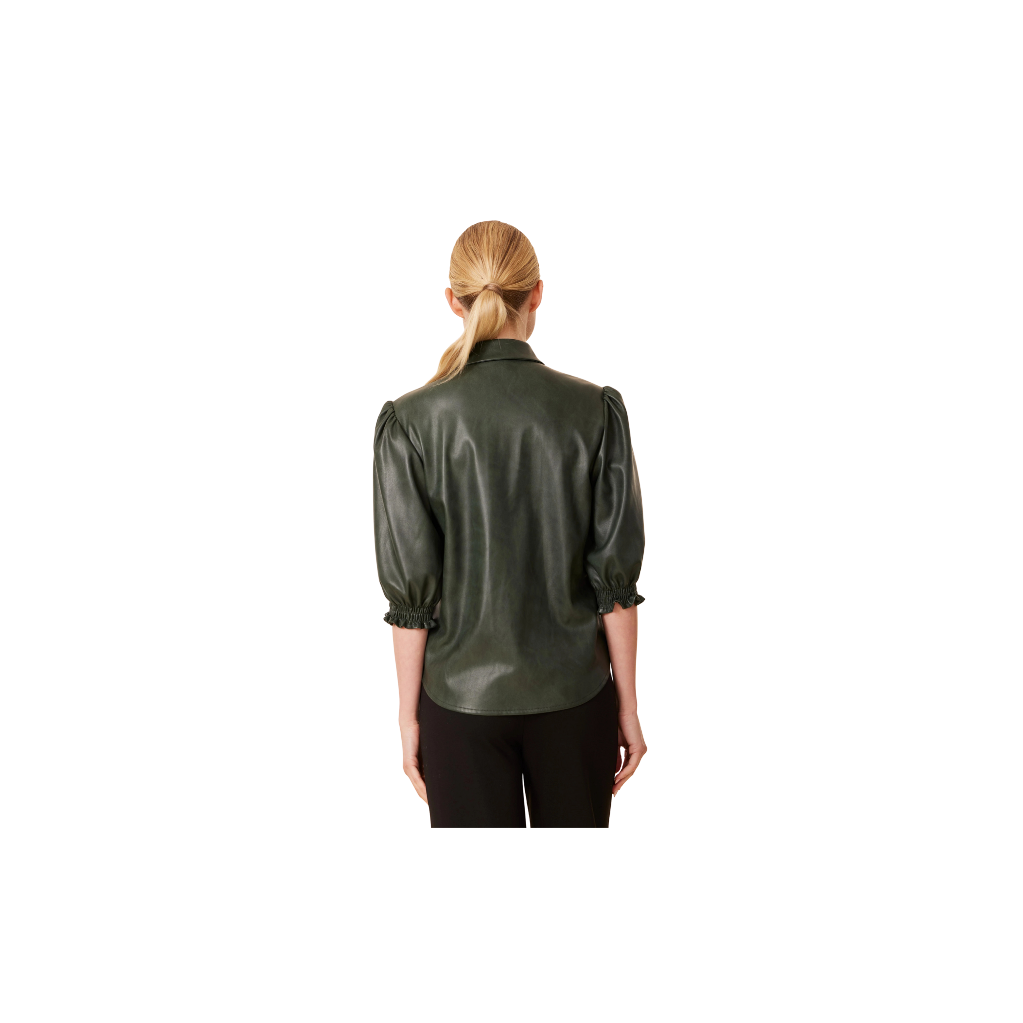 Faux Leather Elastic Cuff Top -Green