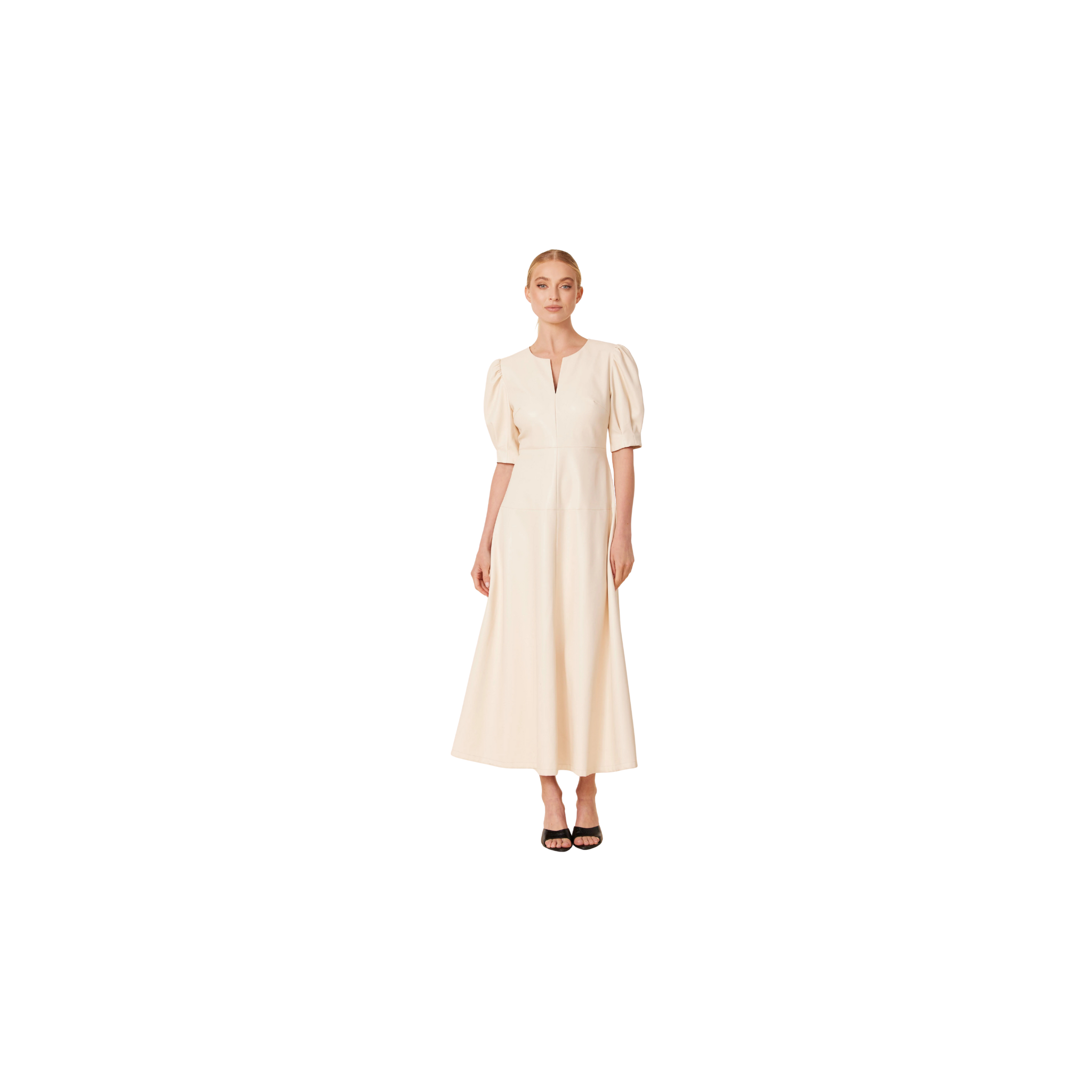 Faux Leather Maxi Dress -Creme
