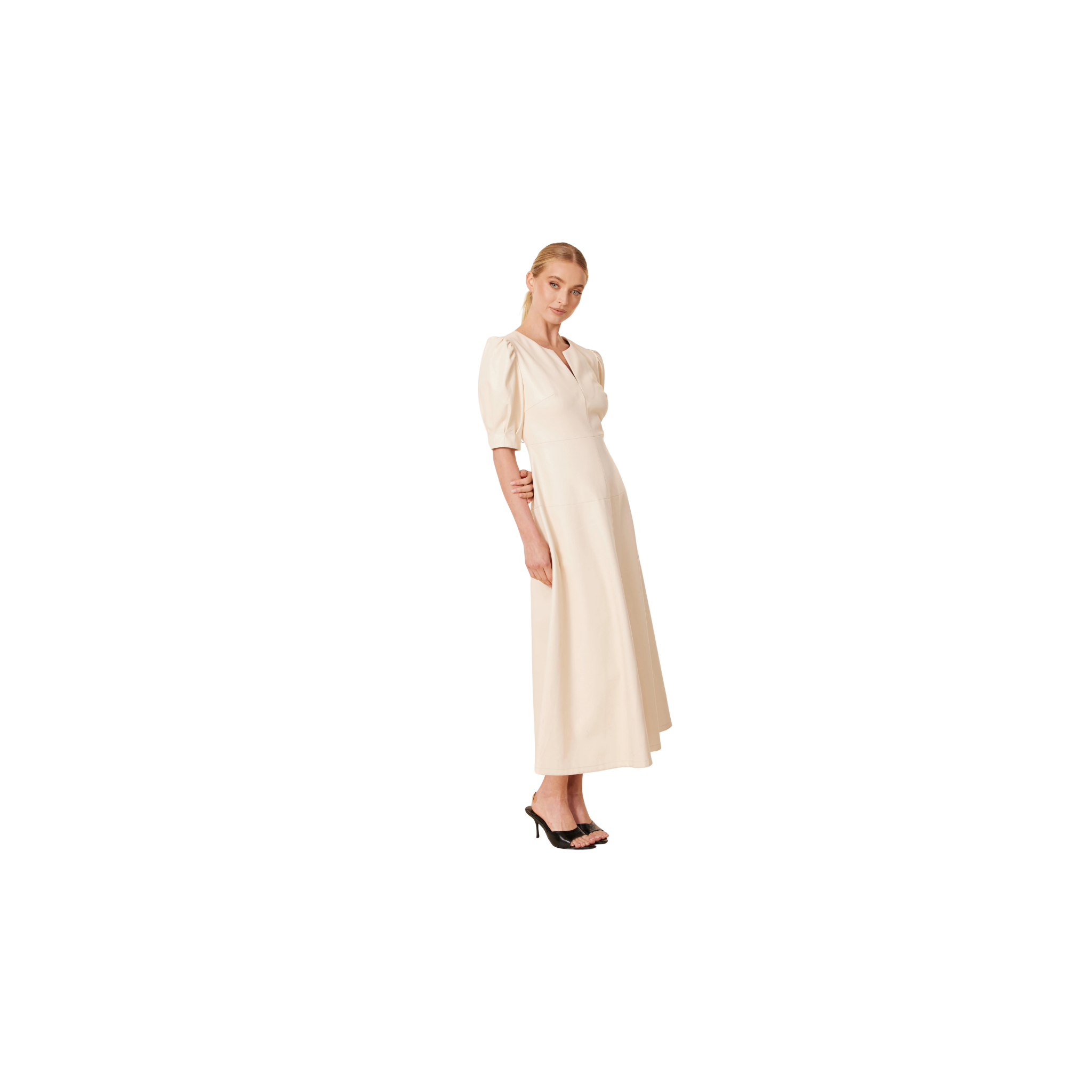Faux Leather Maxi Dress -Creme