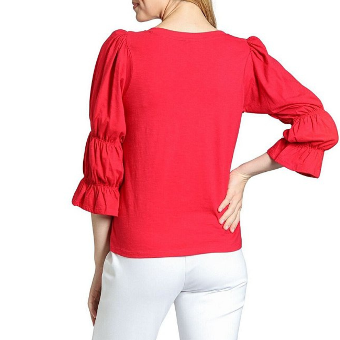 APNY V-Neck Top w/ Renaissance Sleeve -Red