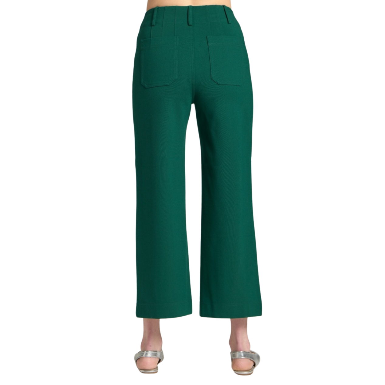 APNY Ponte Cropped Wide Leg Pant w/ Patch Pocket -Emerald