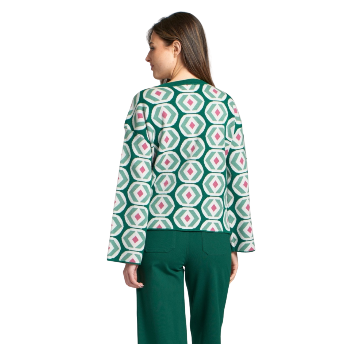 APNY Abstract Geo Pattern Sweater -Emerald Green