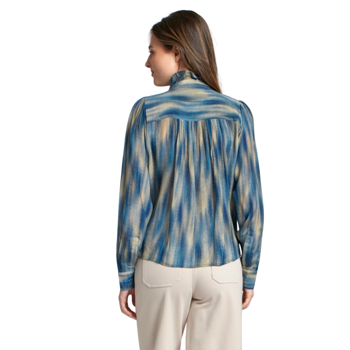 APNY Ruffle Half Placket Blouse -Blue