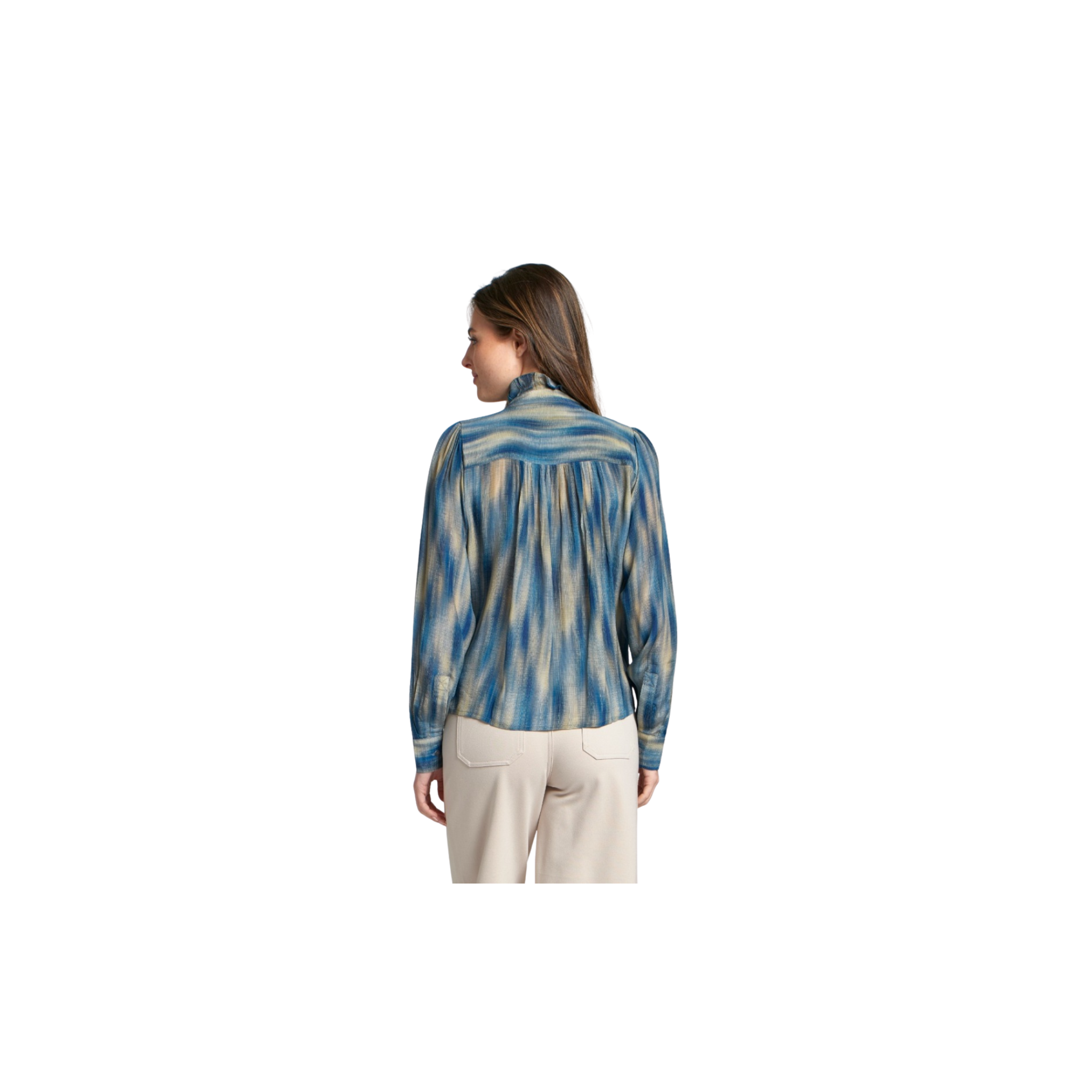 APNY Ruffle Half Placket Blouse -Blue