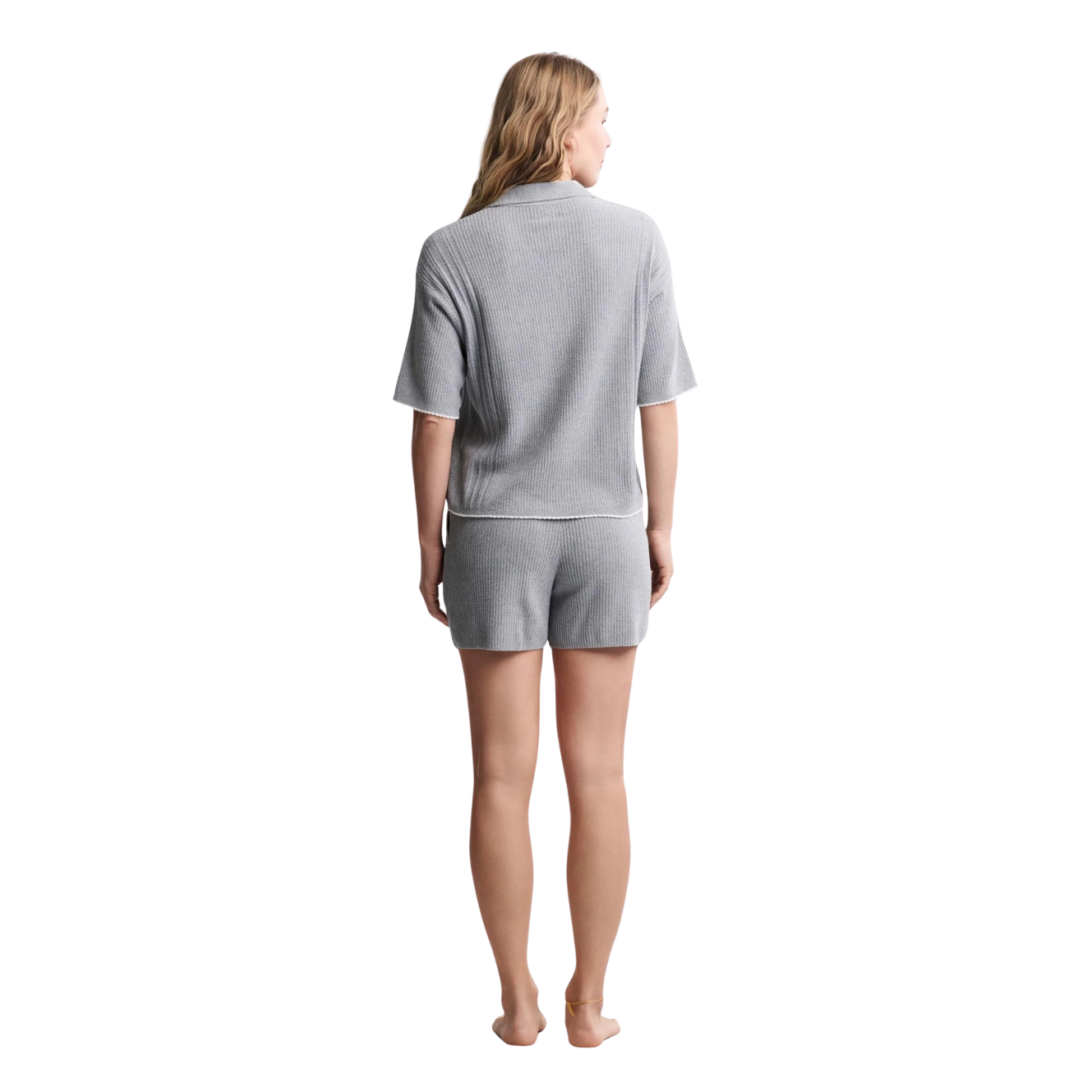 Barefoot Dreams CozyChic Ultra Lite® Contrast Scallop Short Set-Moonbeam