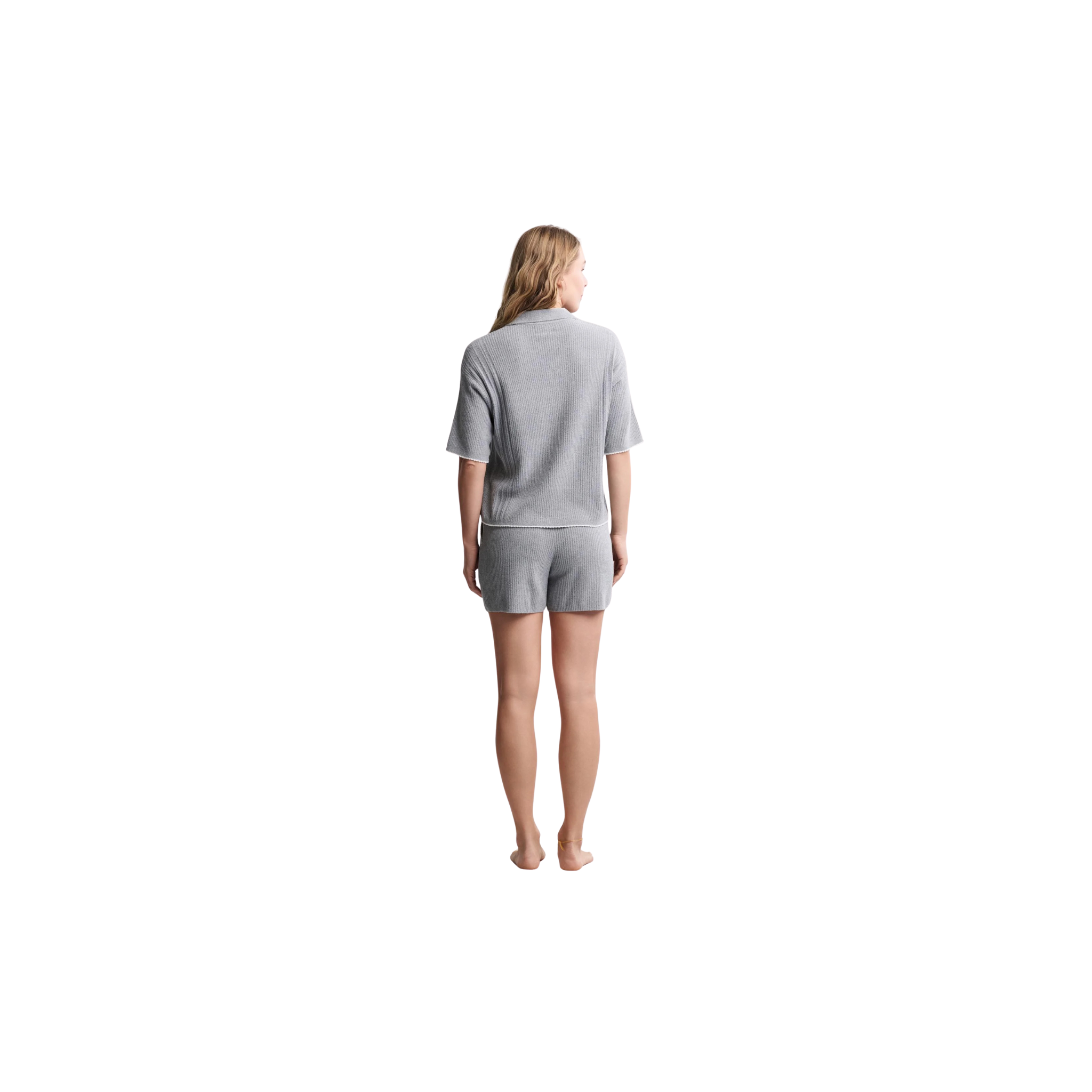 Barefoot Dreams CozyChic Ultra Lite® Contrast Scallop Short Set-Moonbeam