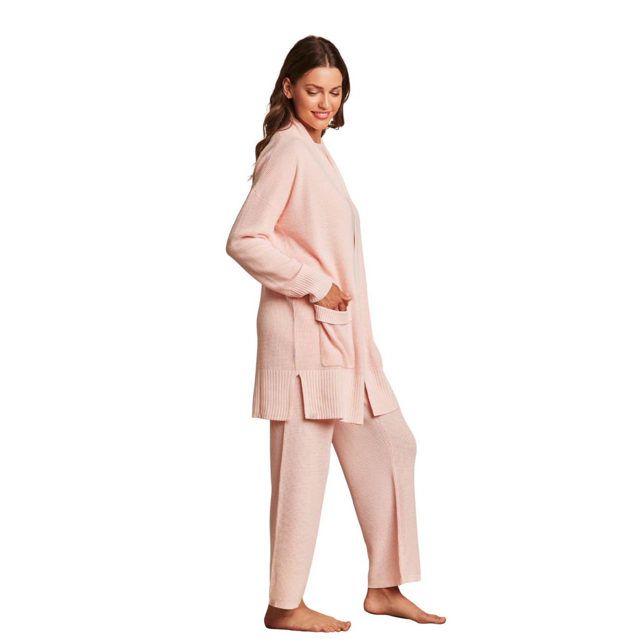 Barefoot Dreams Luxeblend Waffle Knit Cardigan -Bella Pink